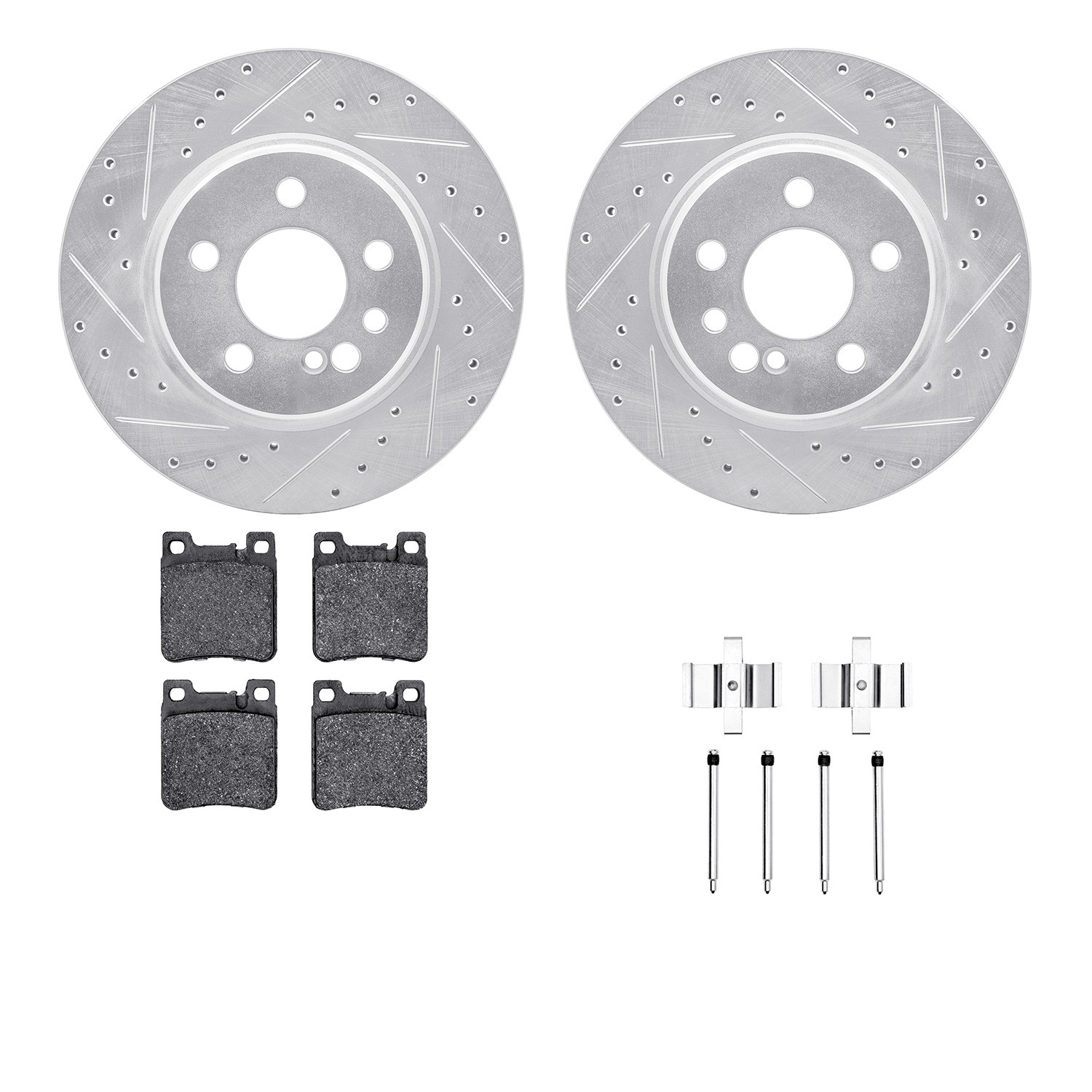 DYN 7612-63041 DFC Rotors-Drilled & Slotted-Silver w/ EURO 5000 Ceramic Brake Pads Incl Hdw