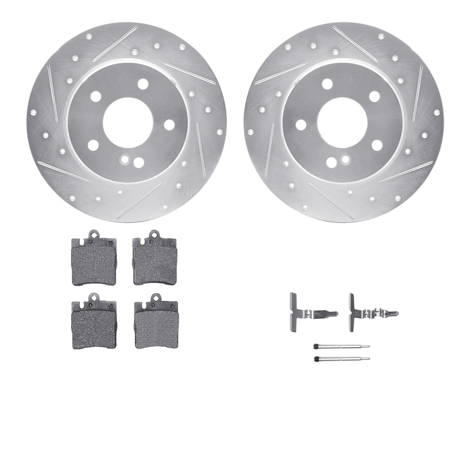 DYN 7612-63051 DFC Rotors-Drilled & Slotted-Silver w/ EURO 5000 Ceramic Brake Pads Incl Hdw