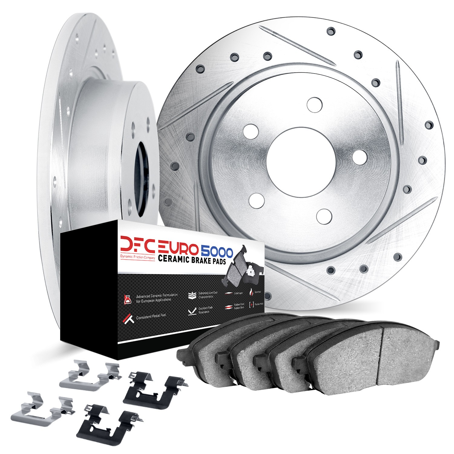 DYN 7612-63051 DFC Rotors-Drilled & Slotted-Silver w/ EURO 5000 Ceramic Brake Pads Incl Hdw - Image 2