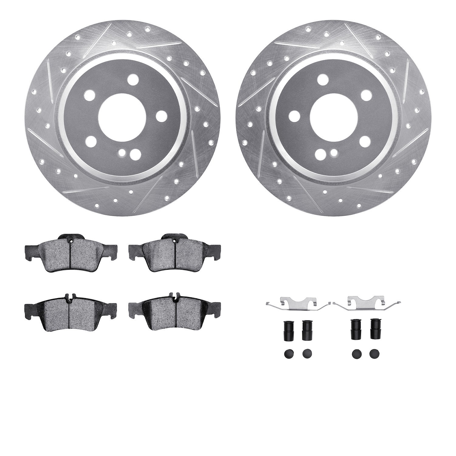 DYN 7612-63064 DFC Rotors-Drilled & Slotted-Silver w/ EURO 5000 Ceramic Brake Pads Incl Hdw