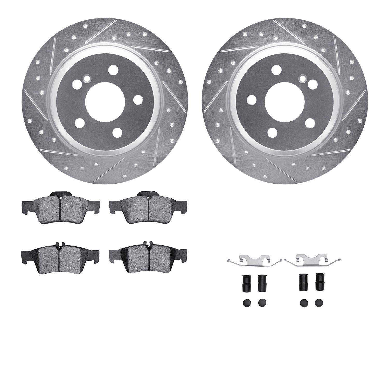 DYN 7612-63067 DFC Rotors-Drilled & Slotted-Silver w/ EURO 5000 Ceramic Brake Pads Incl Hdw