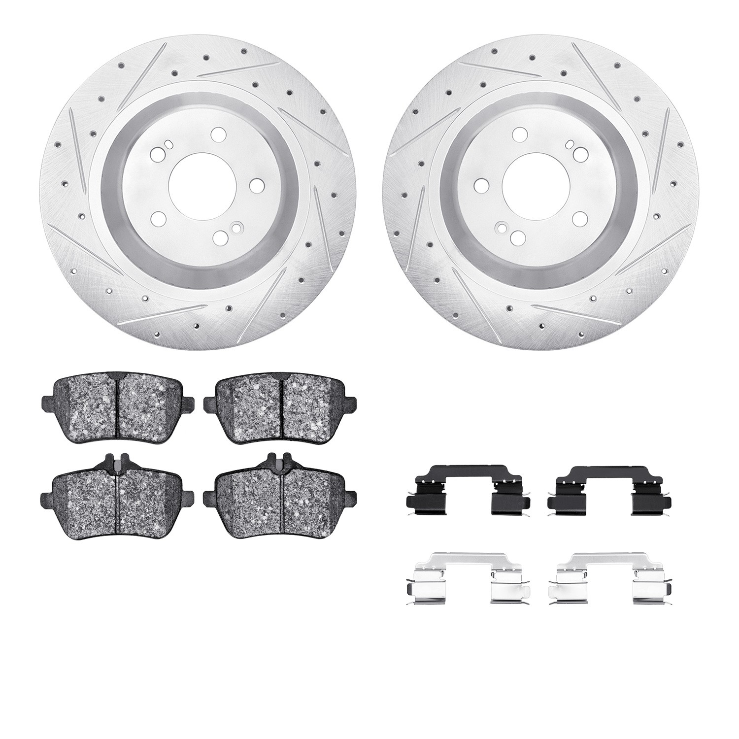 DYN 7612-63074 DFC Rotors-Drilled & Slotted-Silver w/ EURO 5000 Ceramic Brake Pads Incl Hdw