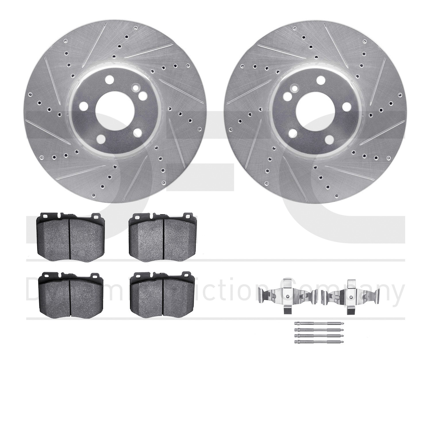 DYN 7612-63076 DFC Rotors-Drilled & Slotted-Silver w/ EURO 5000 Ceramic Brake Pads Incl Hdw