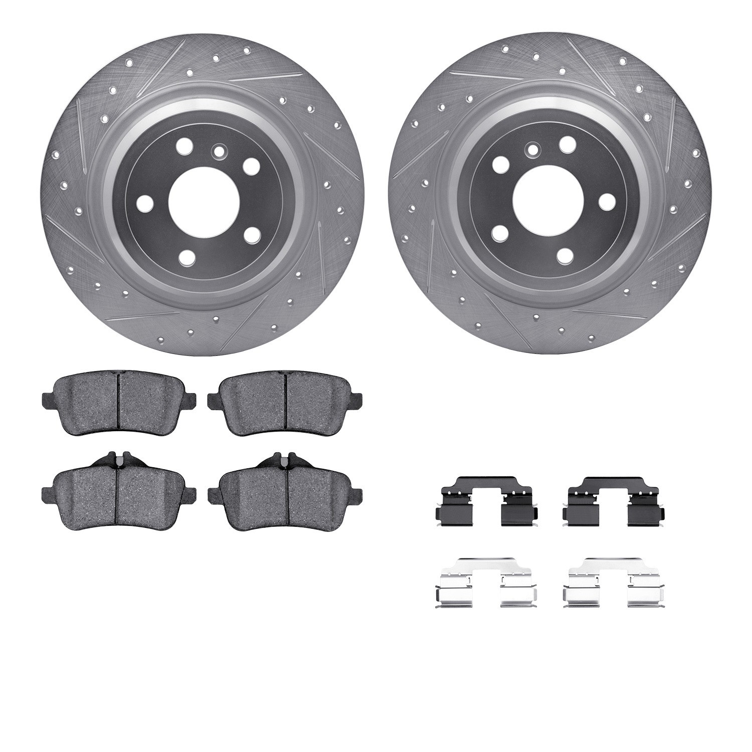 DYN 7612-63087 DFC Rotors-Drilled & Slotted-Silver w/ EURO 5000 Ceramic Brake Pads Incl Hdw