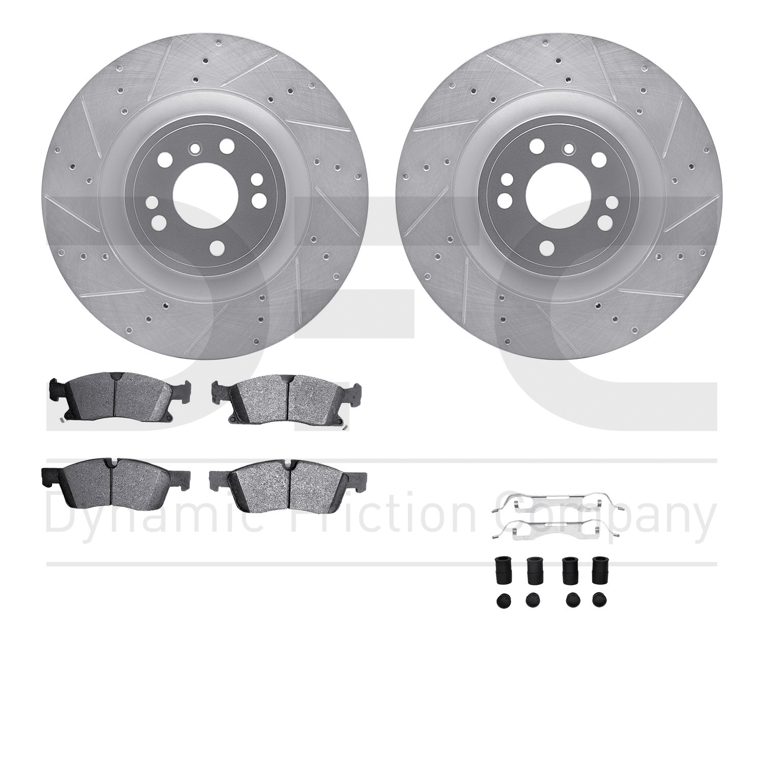 DYN 7612-63089 DFC Rotors-Drilled & Slotted-Silver w/ EURO 5000 Ceramic Brake Pads Incl Hdw