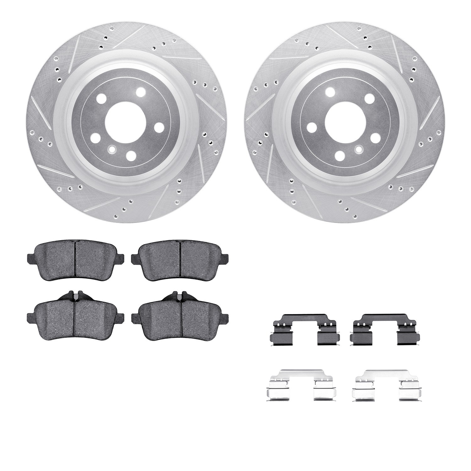 DYN 7612-63090 DFC Rotors-Drilled & Slotted-Silver w/ EURO 5000 Ceramic Brake Pads Incl Hdw