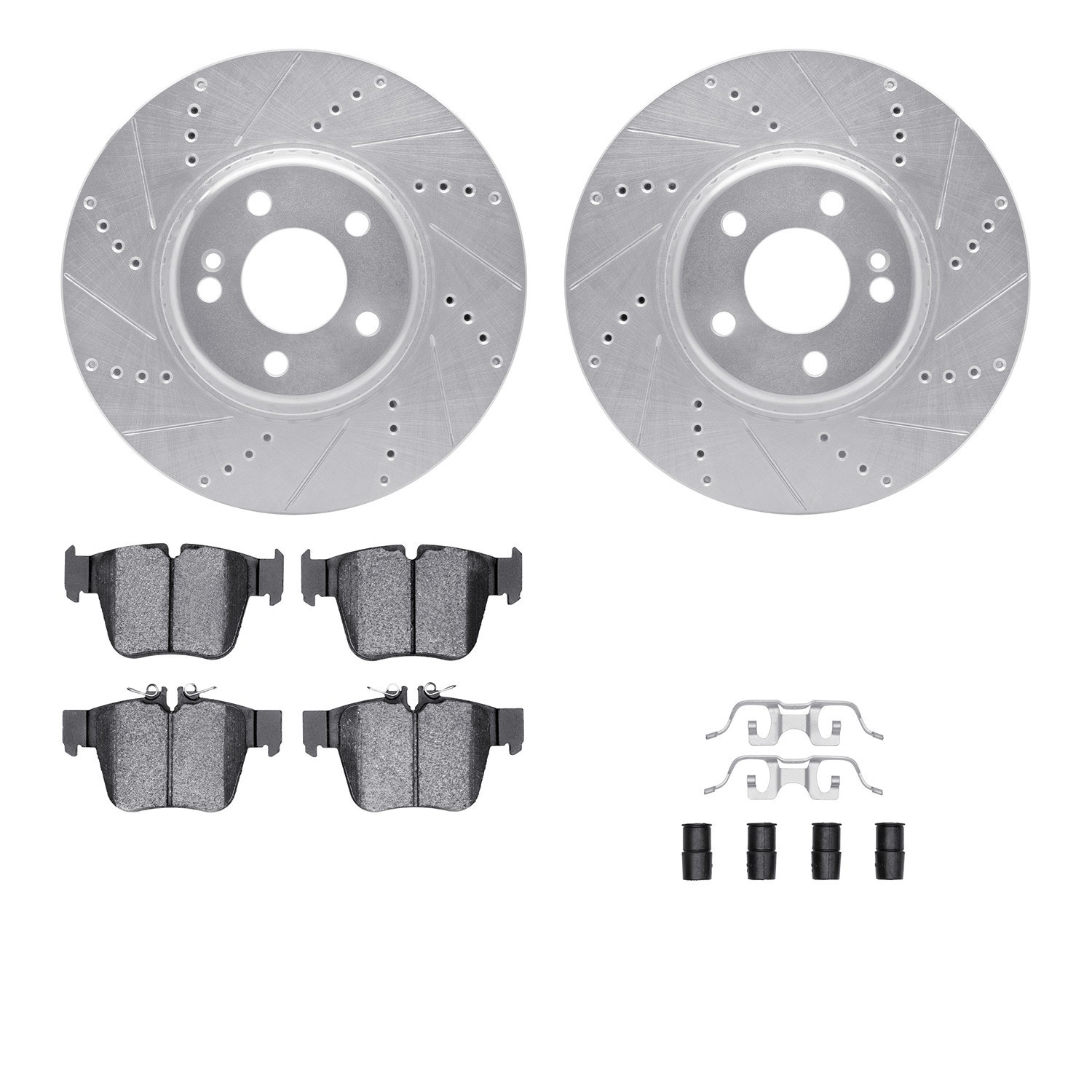 DYN 7612-63093 DFC Rotors-Drilled & Slotted-Silver w/ EURO 5000 Ceramic Brake Pads Incl Hdw