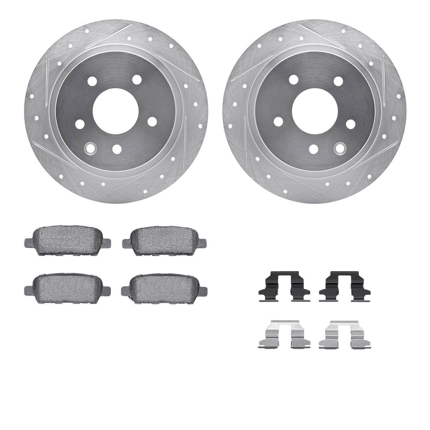 DYN 7612-67001 DFC Rotors-Drilled & Slotted-Silver w/ EURO 5000 Ceramic Brake Pads Incl Hdw