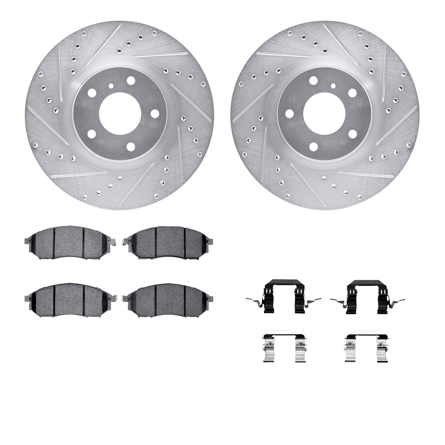 DYN 7612-67002 DFC Rotors-Drilled & Slotted-Silver w/ EURO 5000 Ceramic Brake Pads Incl Hdw