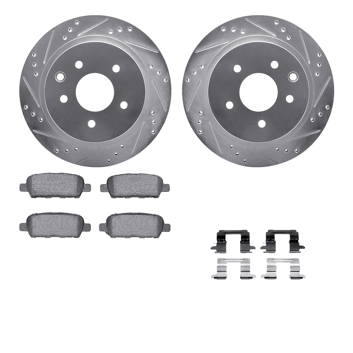 DYN 7612-67010 DFC Rotors-Drilled & Slotted-Silver w/ EURO 5000 Ceramic Brake Pads Incl Hdw