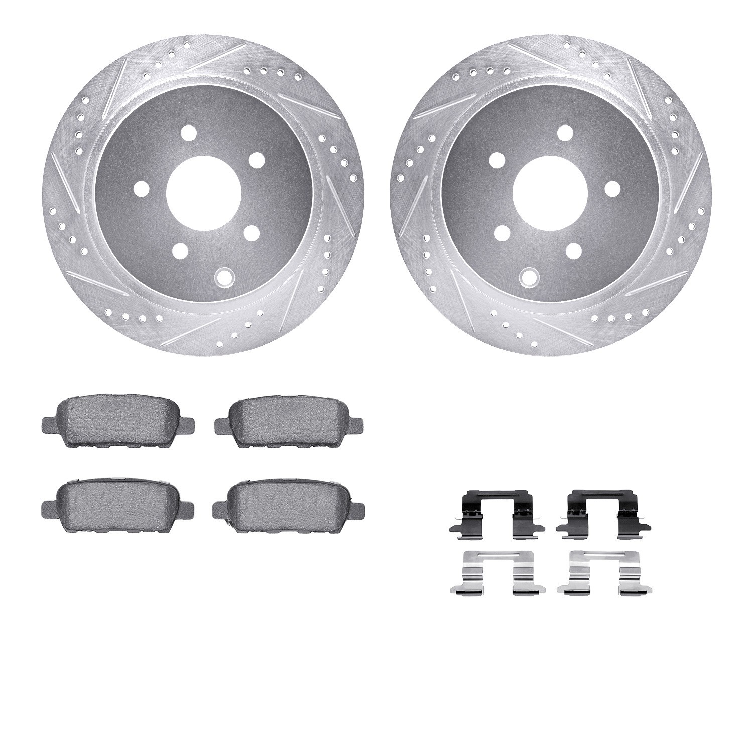 DYN 7612-67011 DFC Rotors-Drilled & Slotted-Silver w/ EURO 5000 Ceramic Brake Pads Incl Hdw