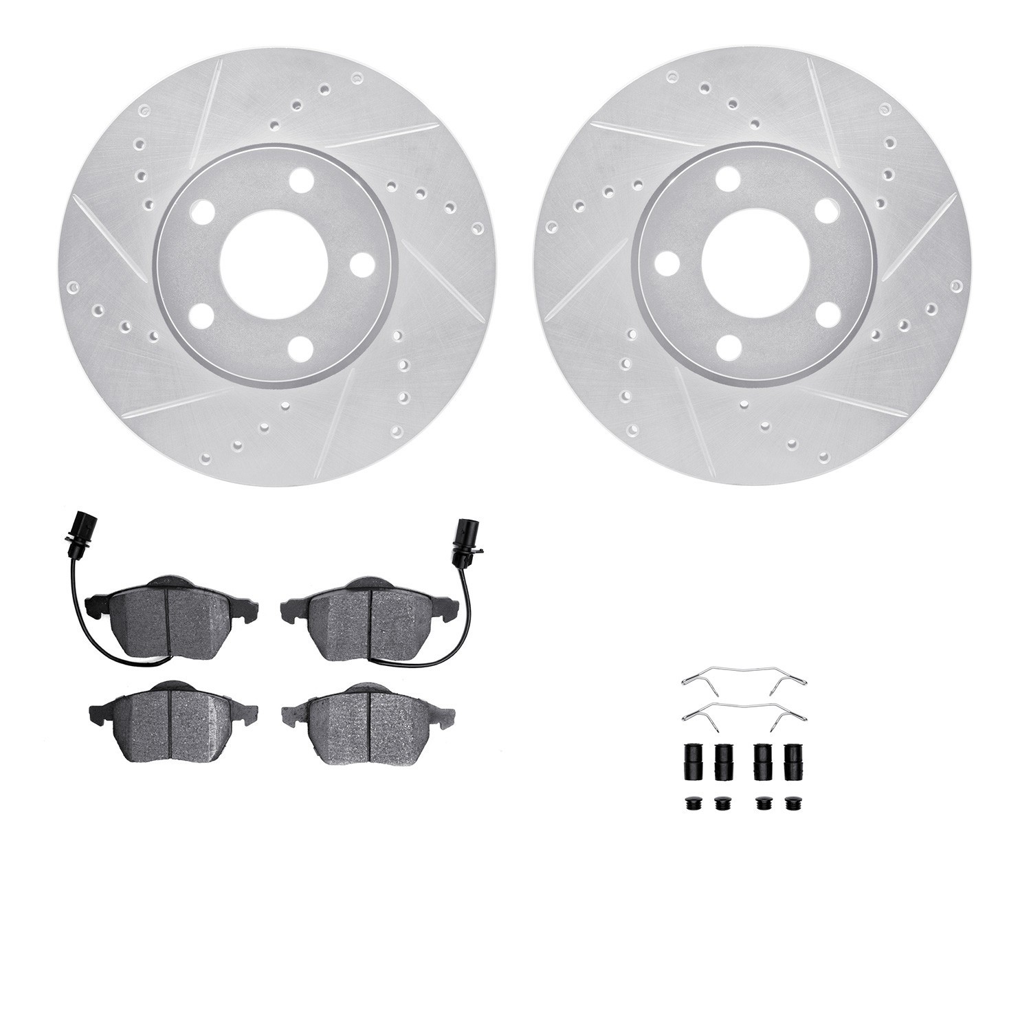 DYN 7612-73038 DFC Rotors-Drilled & Slotted-Silver w/ EURO 5000 Ceramic Brake Pads Incl Hdw