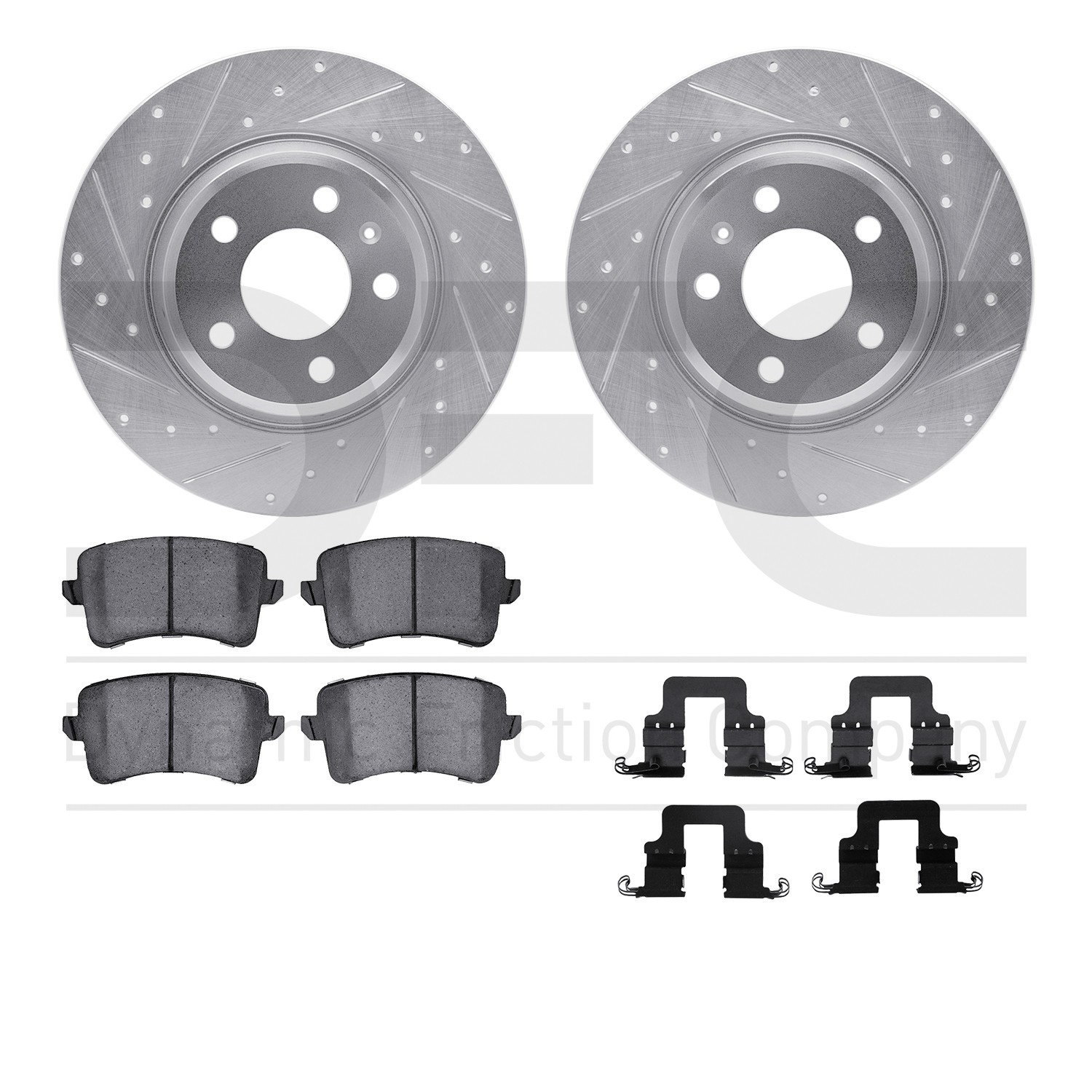 DYN 7612-73051 DFC Rotors-Drilled & Slotted-Silver w/ EURO 5000 Ceramic Brake Pads Incl Hdw