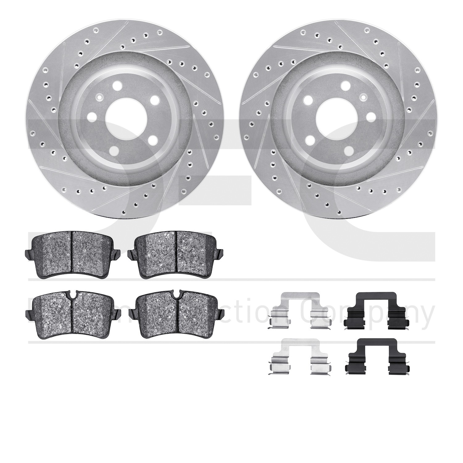 DYN 7612-73057 DFC Rotors-Drilled & Slotted-Silver w/ EURO 5000 Ceramic Brake Pads Incl Hdw