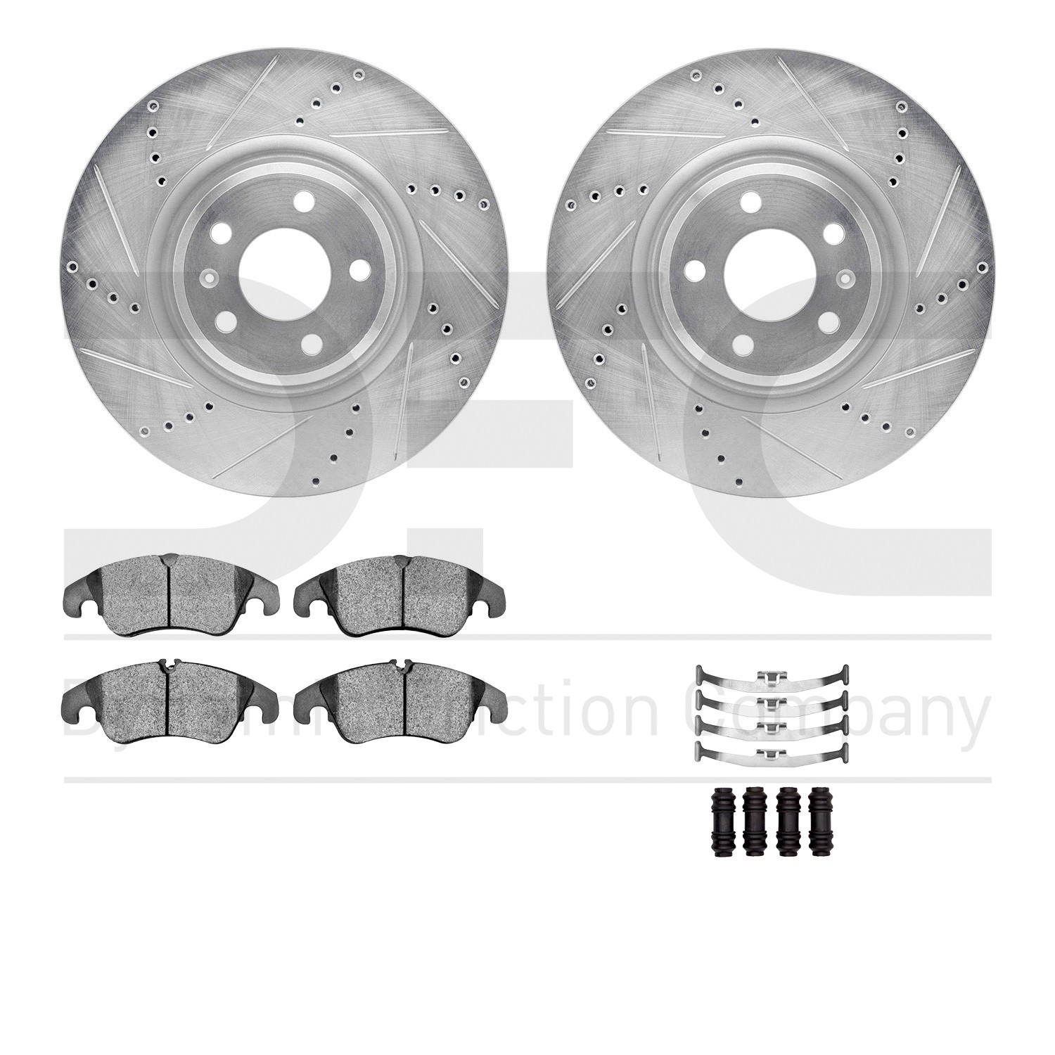 DYN 7612-73058 DFC Rotors-Drilled & Slotted-Silver w/ EURO 5000 Ceramic Brake Pads Incl Hdw