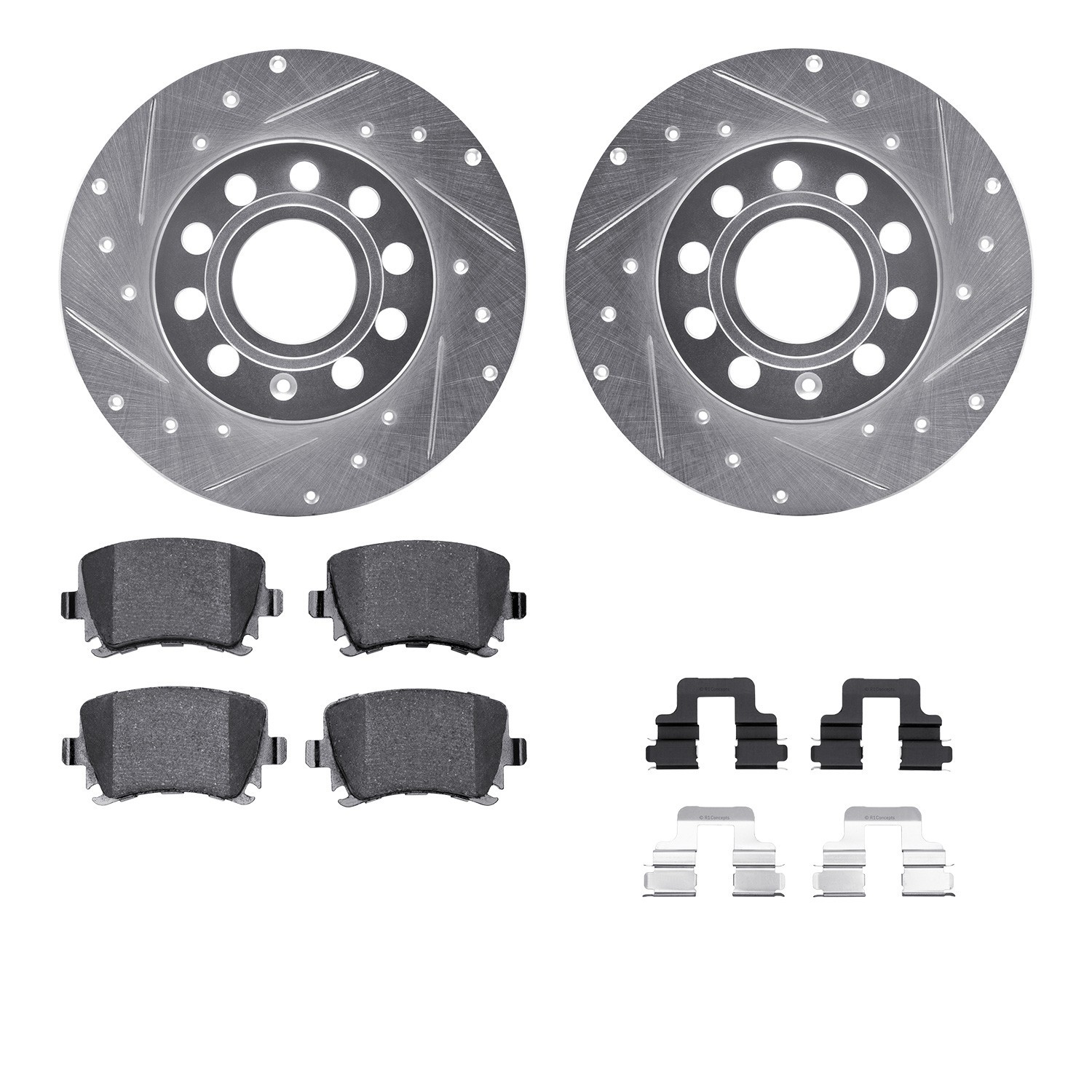 DYN 7612-74031 DFC Rotors-Drilled & Slotted-Silver w/ EURO 5000 Ceramic Brake Pads Incl Hdw
