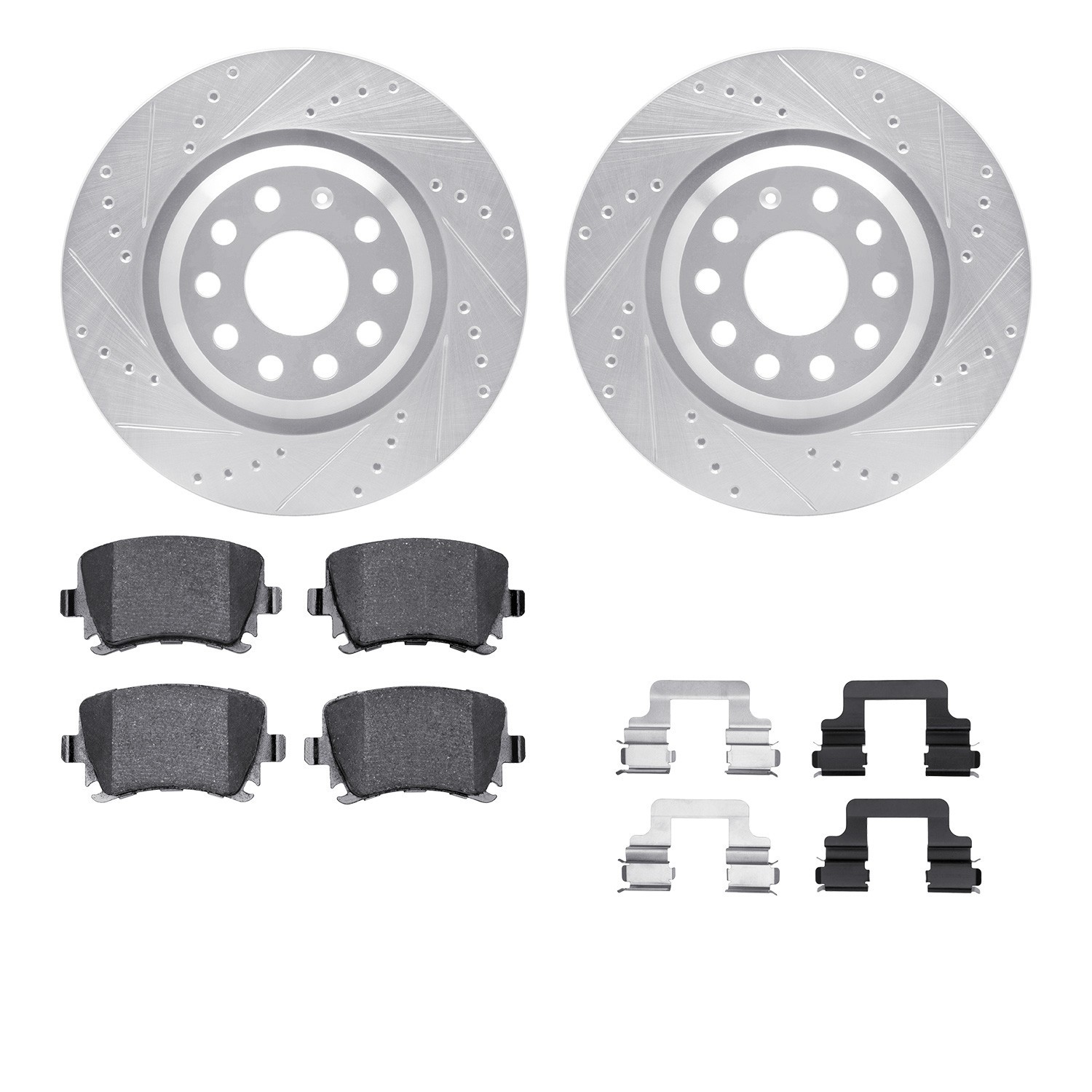 DYN 7612-74035 DFC Rotors-Drilled & Slotted-Silver w/ EURO 5000 Ceramic Brake Pads Incl Hdw