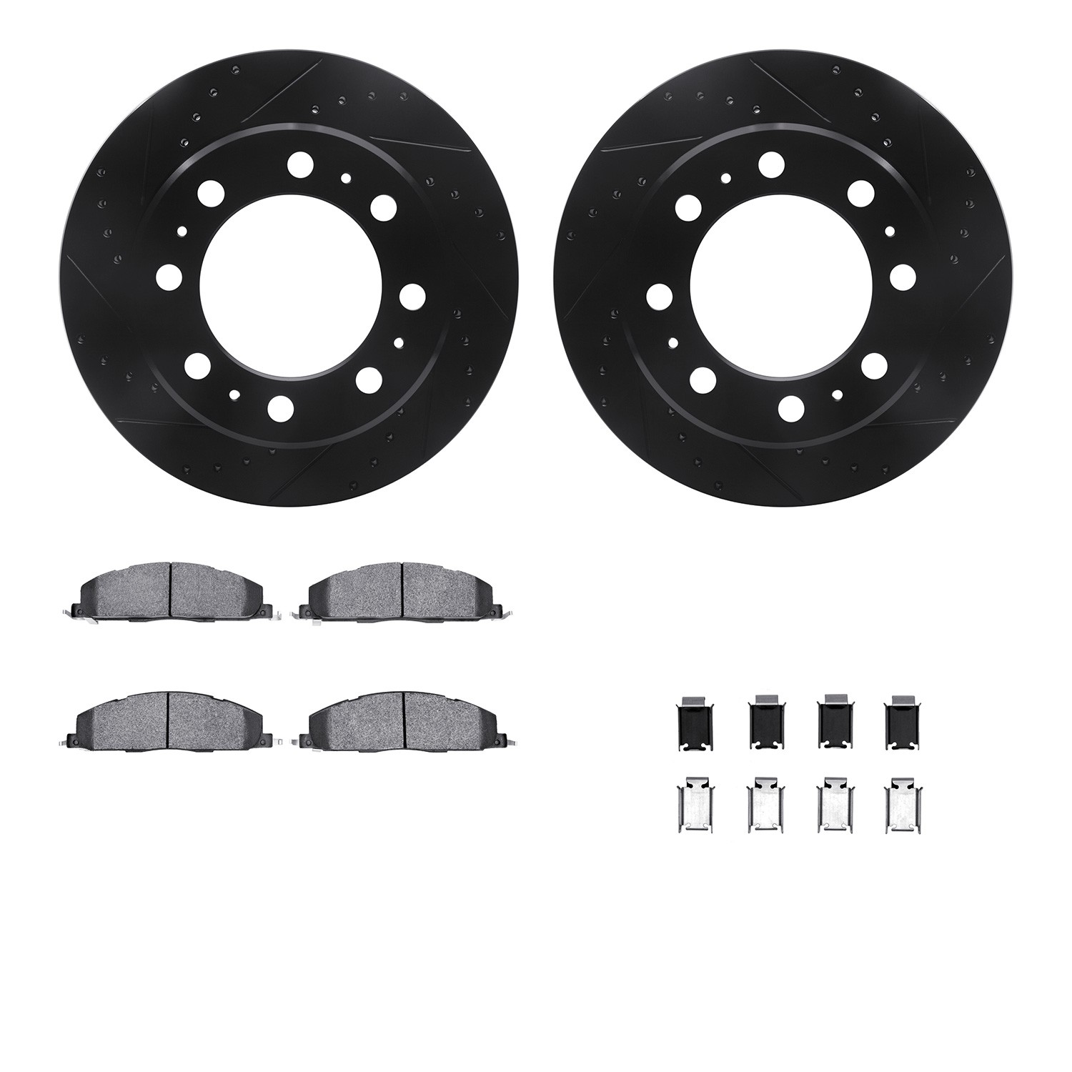 DYN 8212-40193 DFC Brake Rotor - Drilled & Slotted - Black- HD Brake Pad - Hardware