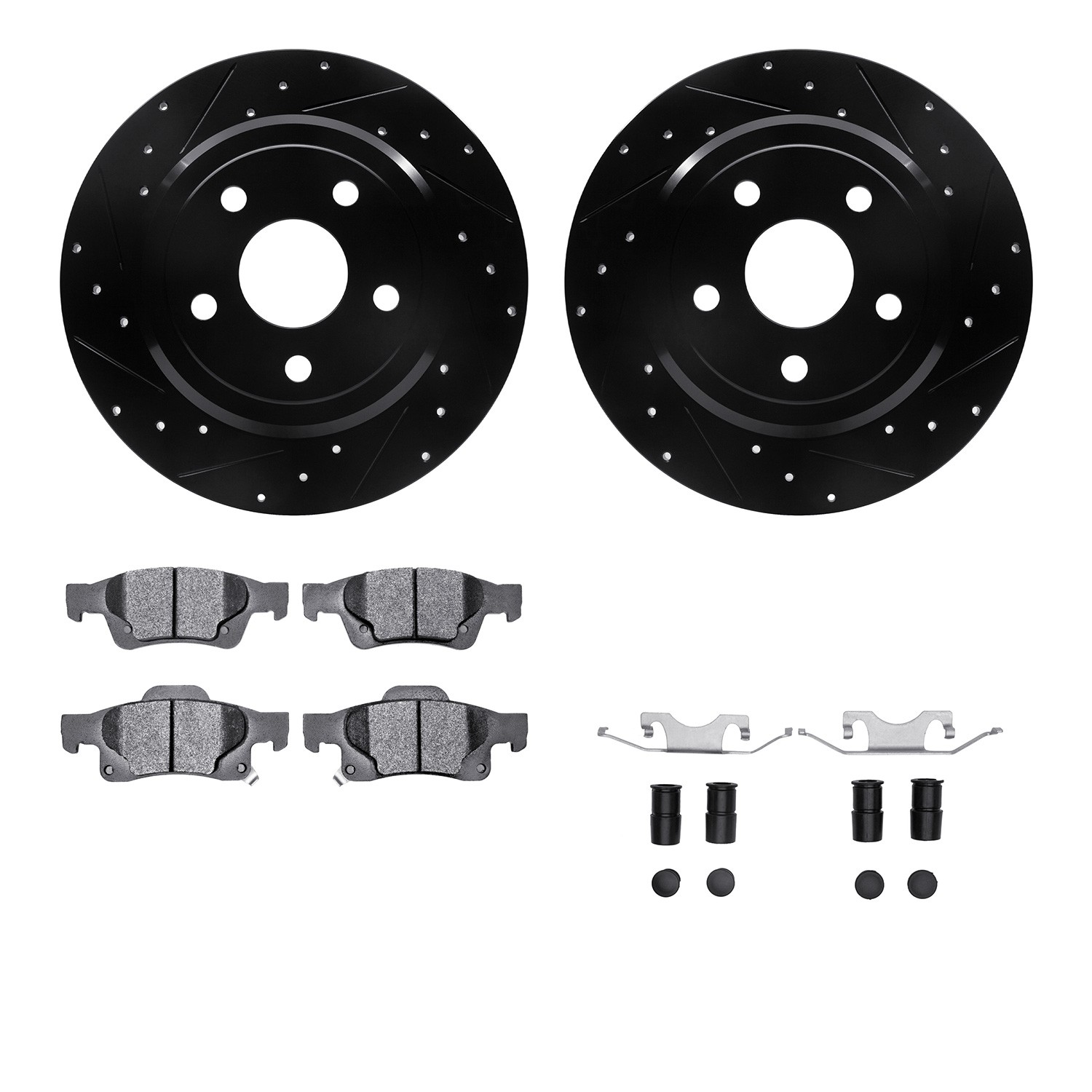 DYN 8212-42001 DFC Brake Rotor - Drilled & Slotted - Black- HD Brake Pad - Hardware