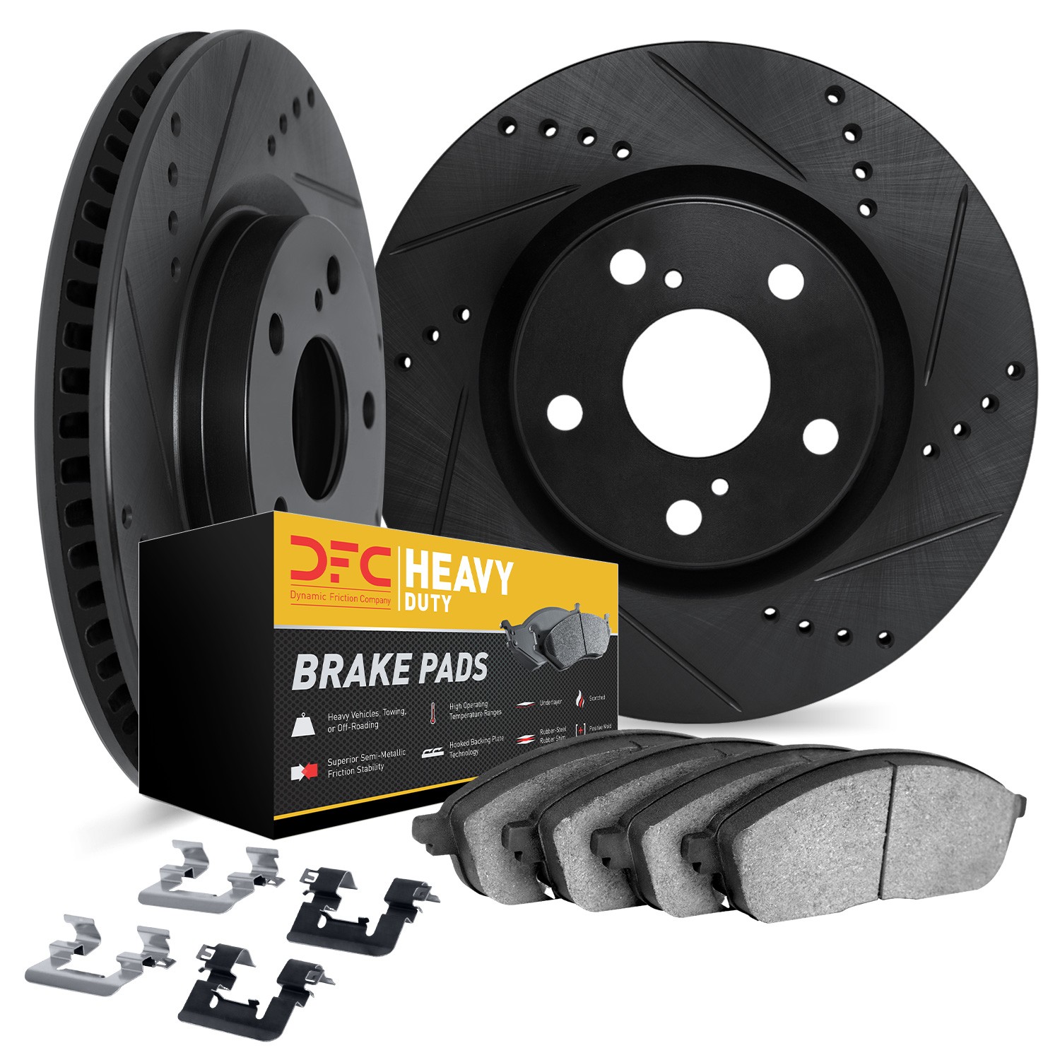 DYN 8212-47041 DFC Brake Rotor - Drilled & Slotted - Black- HD Brake Pad - Hardware