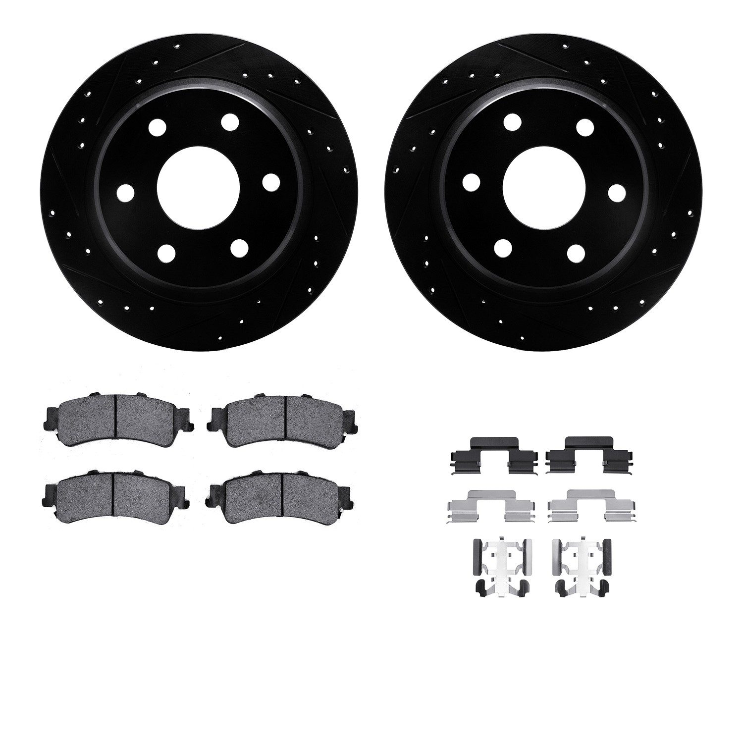 DYN 8212-48008 DFC Brake Rotor - Drilled & Slotted - Black- HD Brake Pad - Hardware