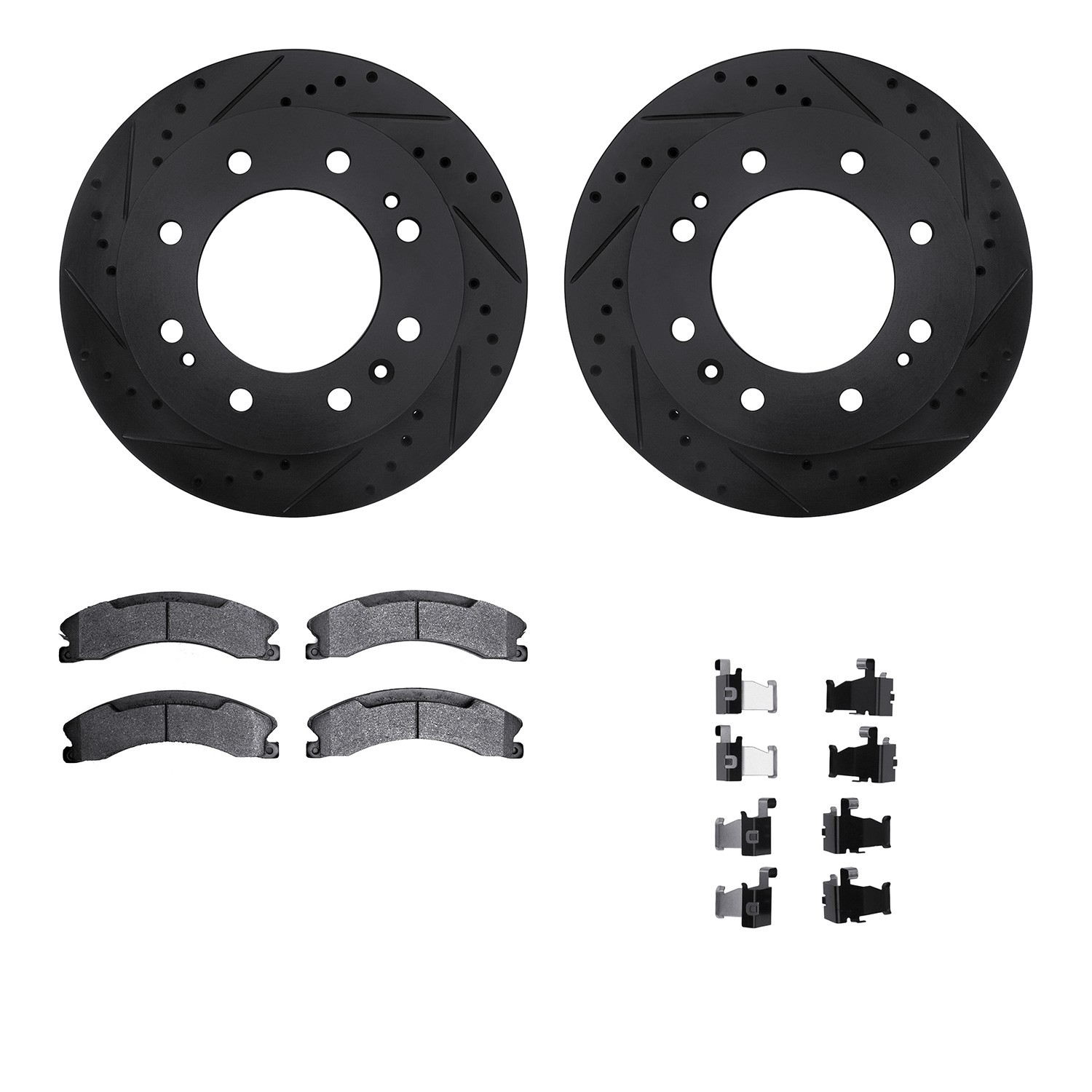 DYN 8212-48029 DFC Brake Rotor - Drilled & Slotted - Black- HD Brake Pad - Hardware