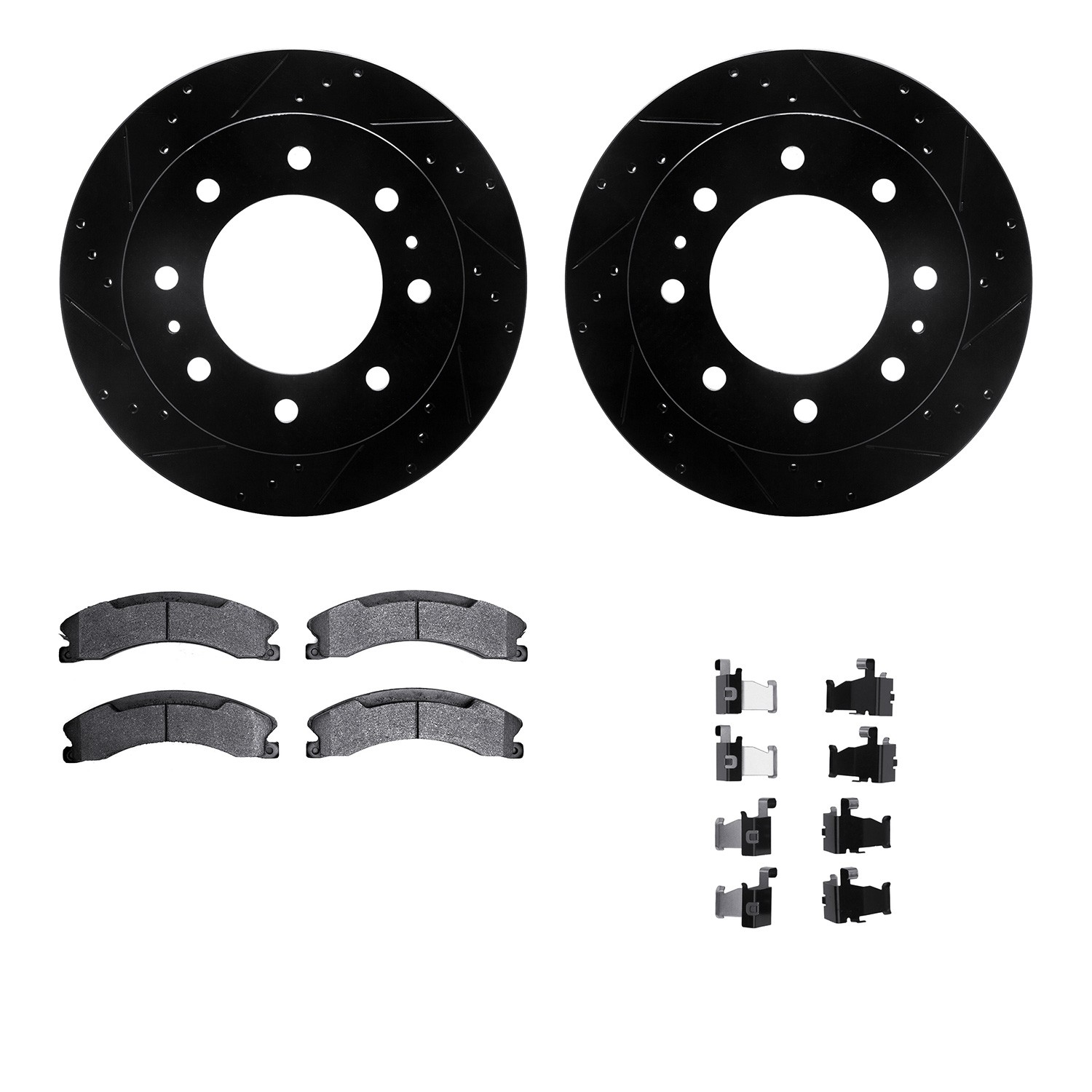 DYN 8212-48031 DFC Brake Rotor - Drilled & Slotted - Black- HD Brake Pad - Hardware