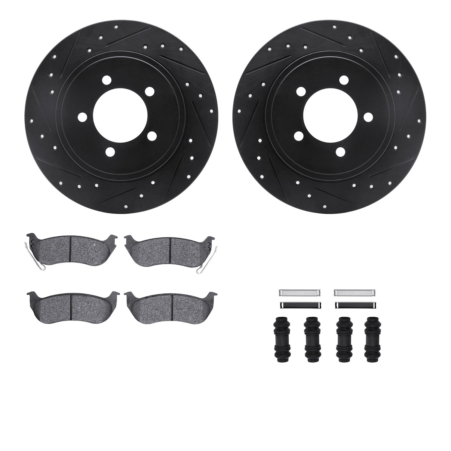 DYN 8212-54007 DFC Brake Rotor - Drilled & Slotted - Black- HD Brake Pad - Hardware