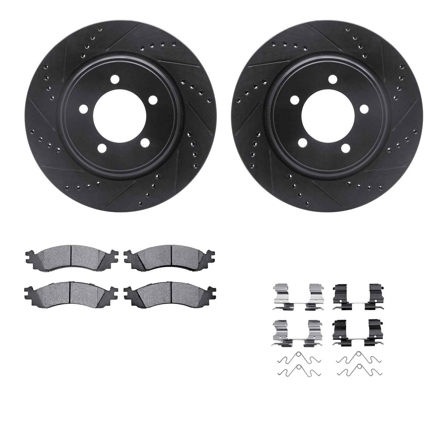 DYN 8212-54008 DFC Brake Rotor - Drilled & Slotted - Black- HD Brake Pad - Hardware