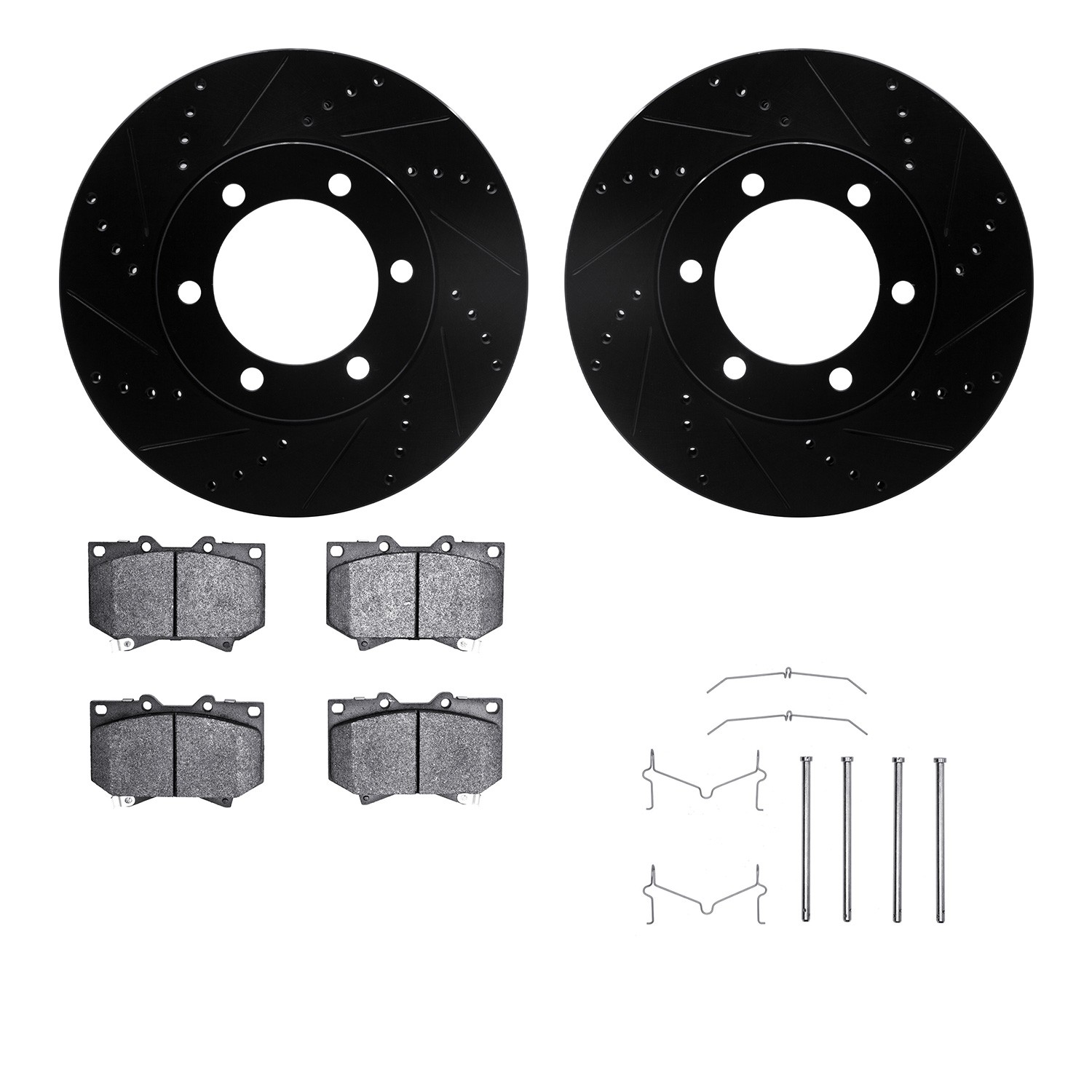 DYN 8212-76001 DFC Brake Rotor - Drilled & Slotted - Black- HD Brake Pad - Hardware