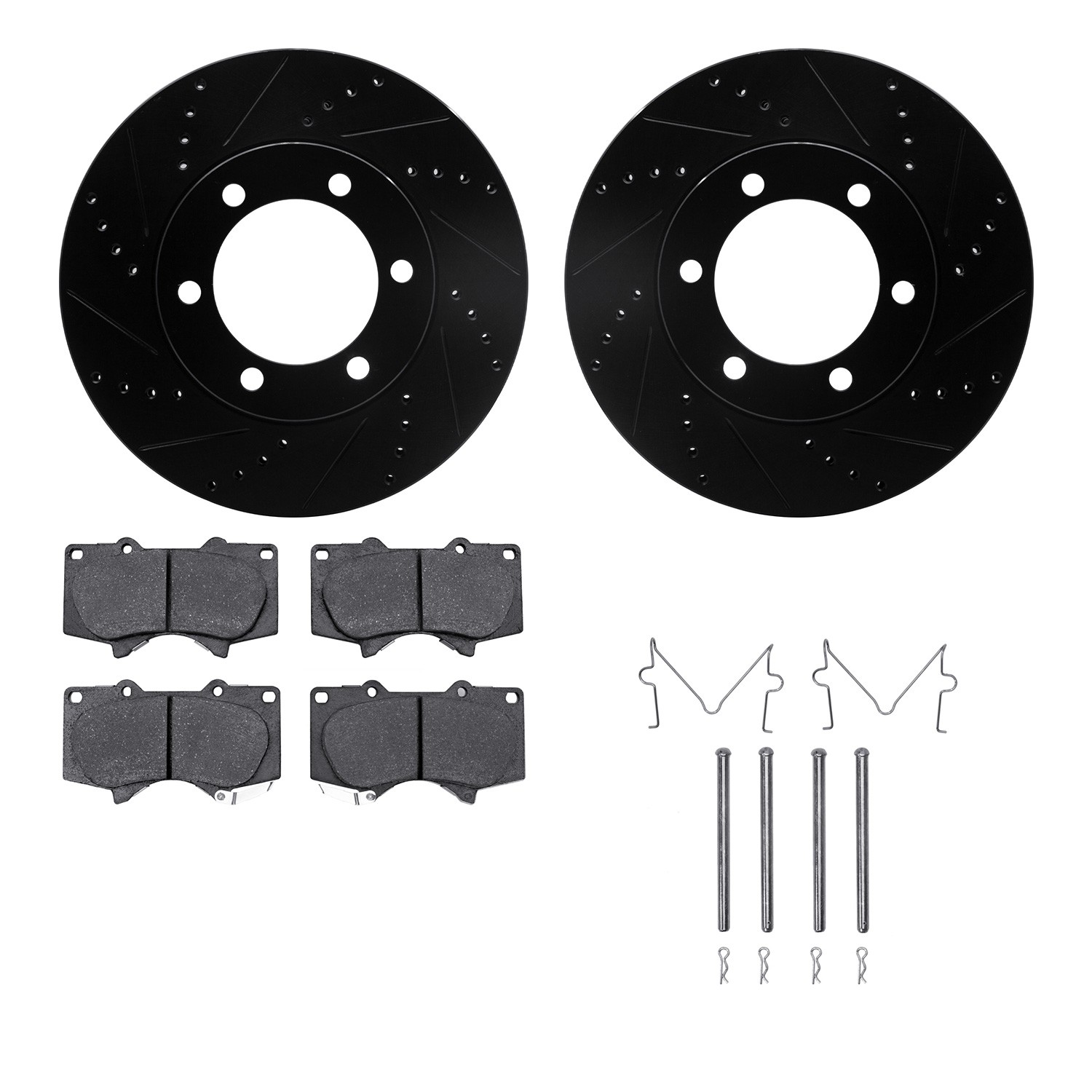 DYN 8212-76002 DFC Brake Rotor - Drilled & Slotted - Black- HD Brake Pad - Hardware