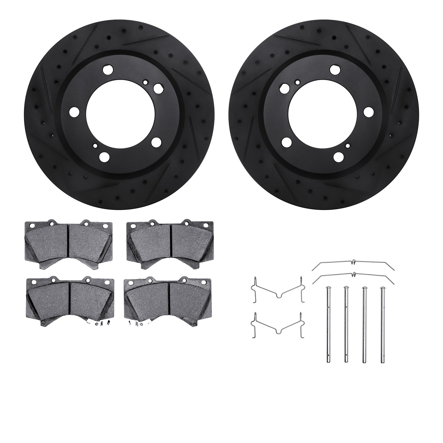 DYN 8212-76007 DFC Brake Rotor - Drilled & Slotted - Black- HD Brake Pad - Hardware