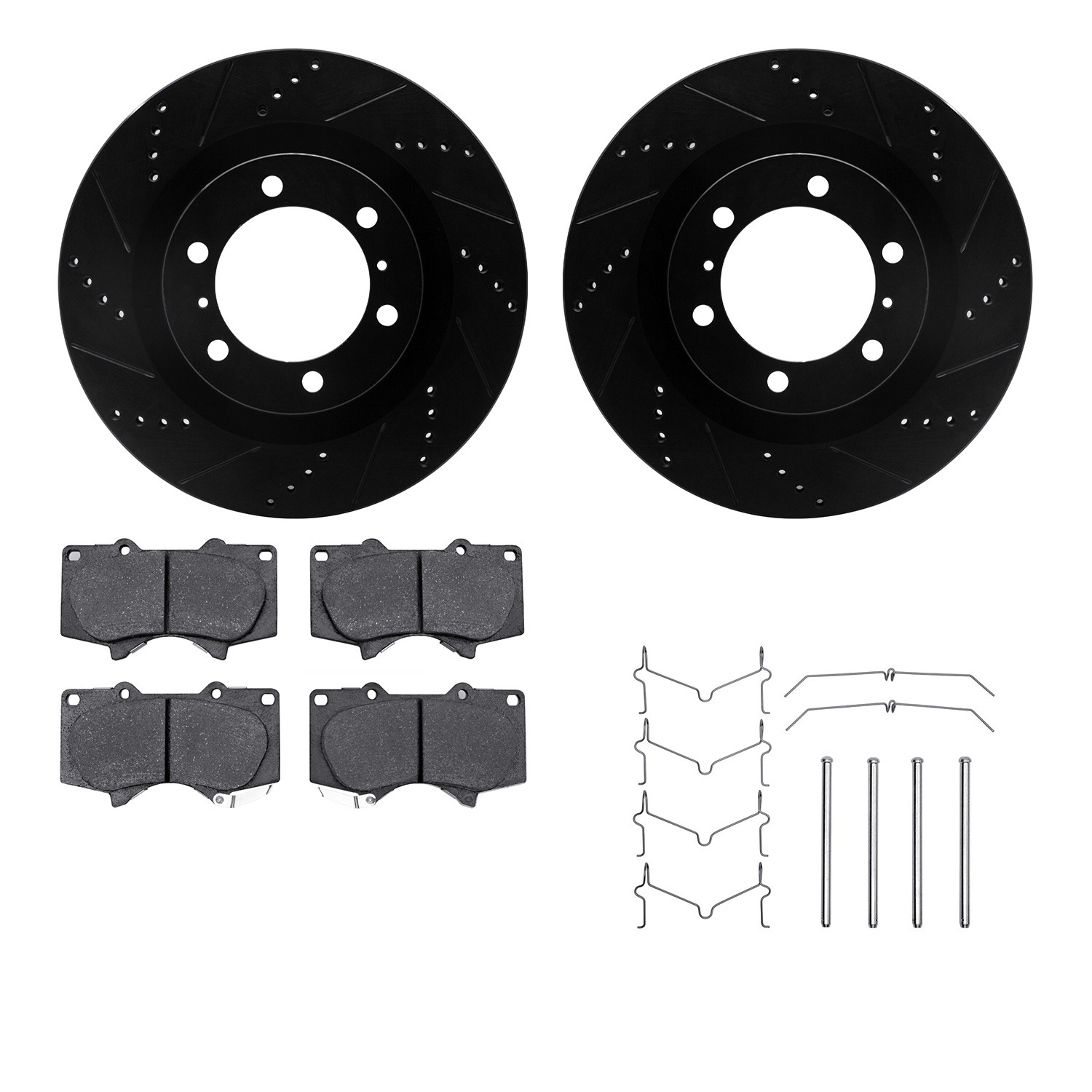 DYN 8212-76008 DFC Brake Rotor - Drilled & Slotted - Black- HD Brake Pad - Hardware
