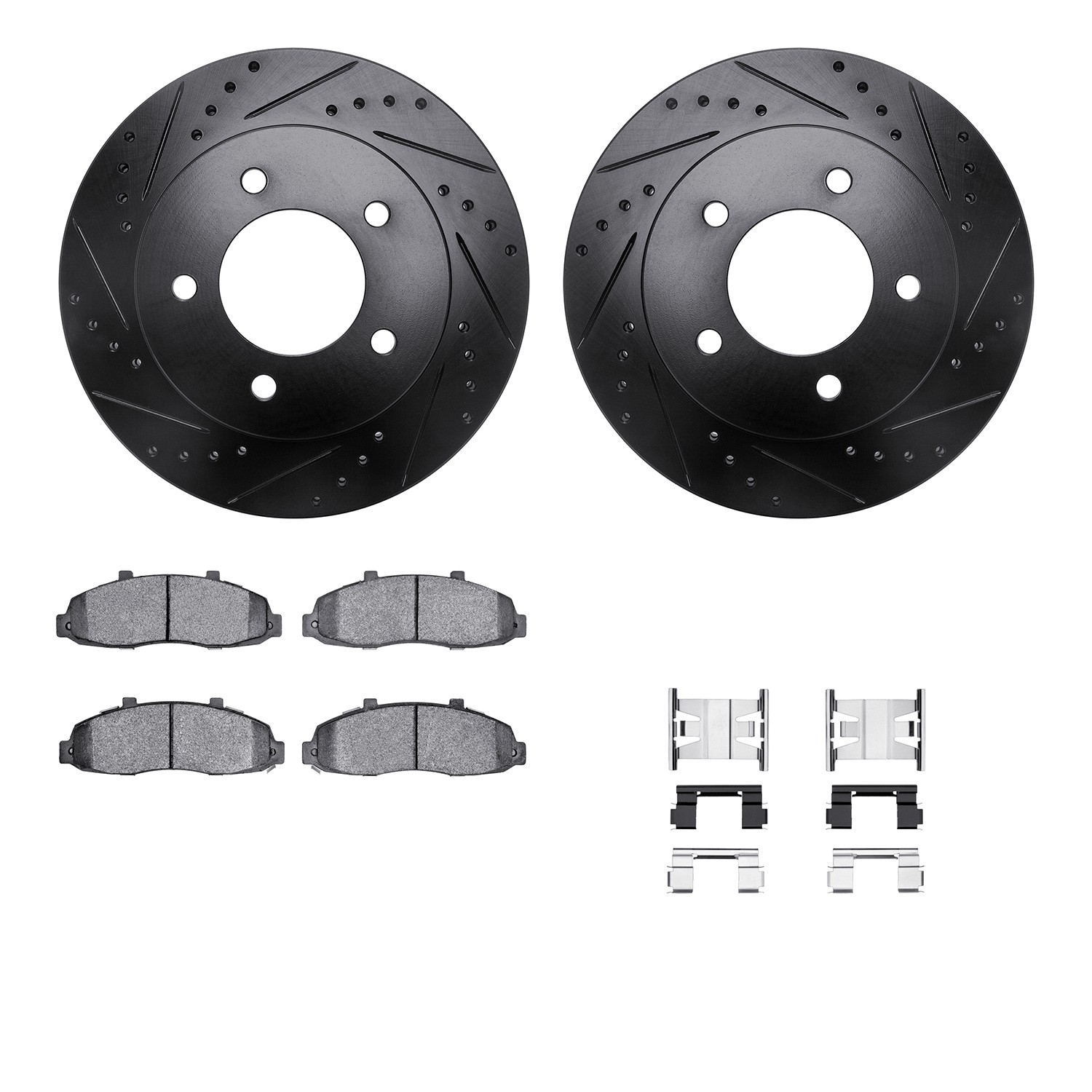 DYN 8212-99134 DFC Brake Rotor - Drilled & Slotted - Black- HD Brake Pad - Hardware