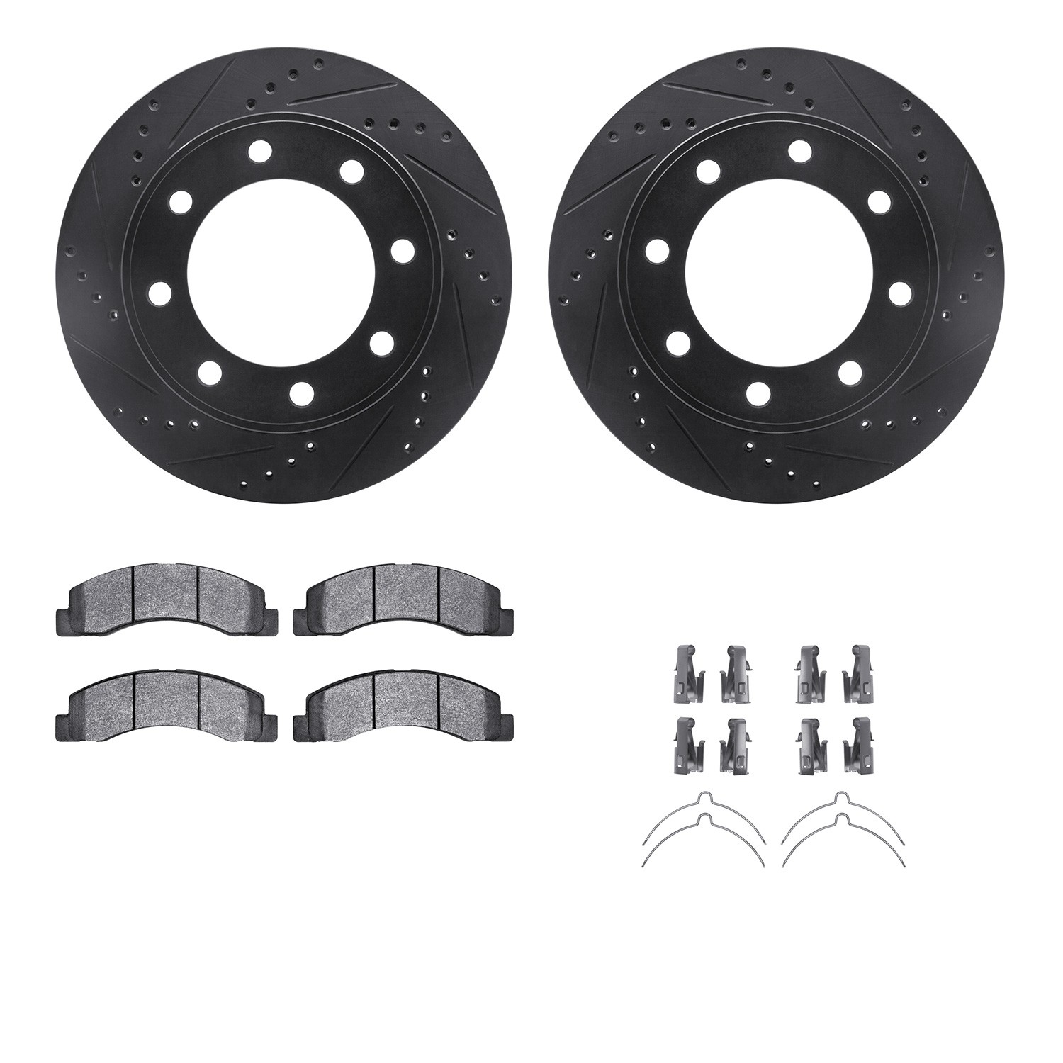 DYN 8212-99168 DFC Brake Rotor - Drilled & Slotted - Black- HD Brake Pad - Hardware