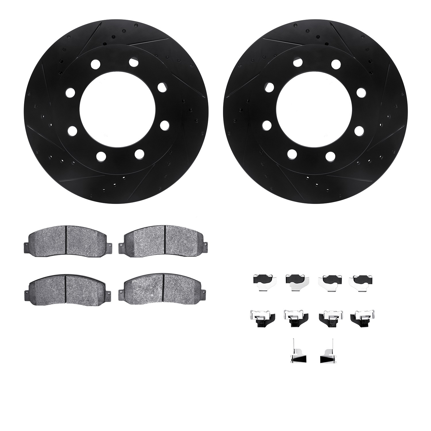 DYN 8212-99200 DFC Brake Rotor - Drilled & Slotted - Black- HD Brake Pad - Hardware
