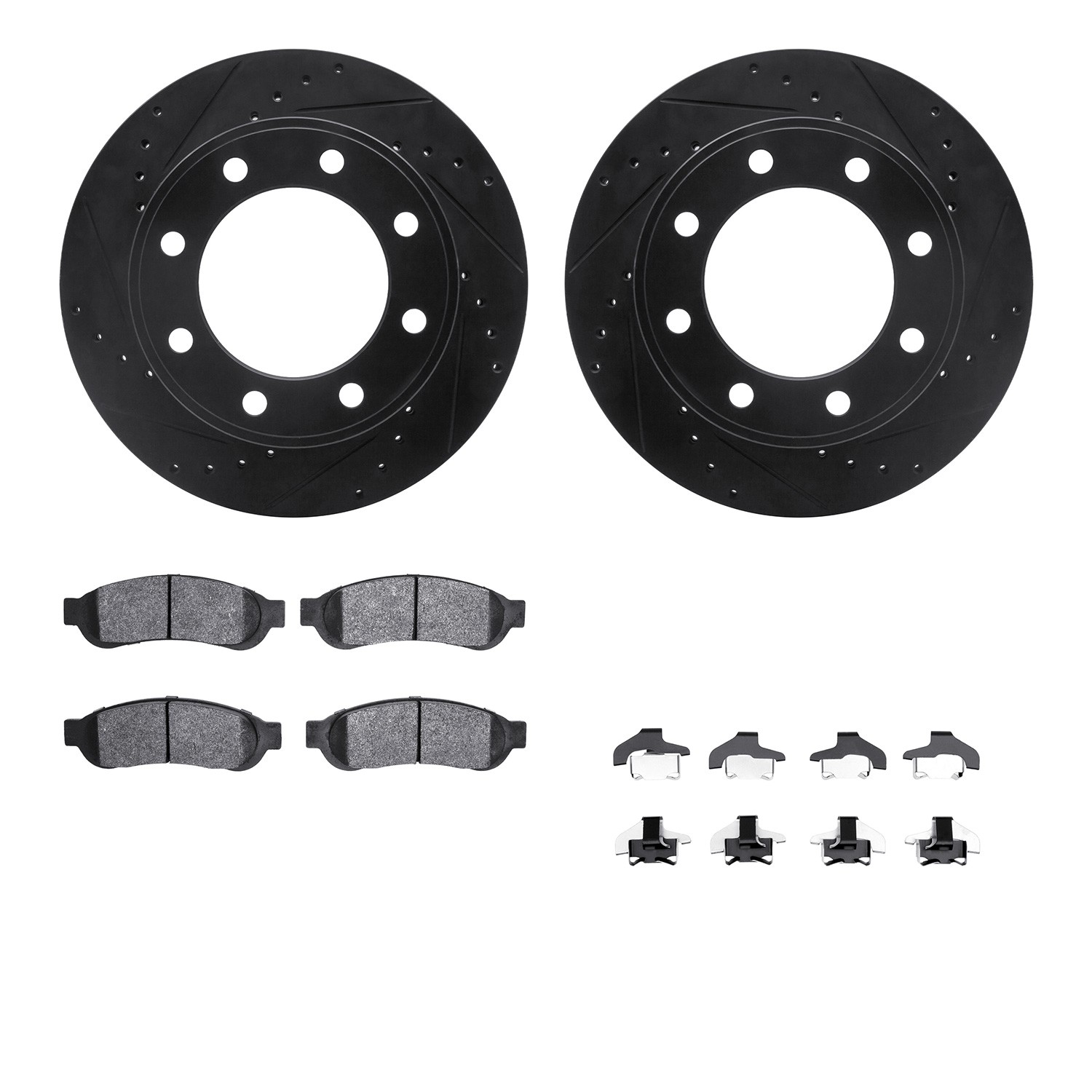 DYN 8212-99202 DFC Brake Rotor - Drilled & Slotted - Black- HD Brake Pad - Hardware