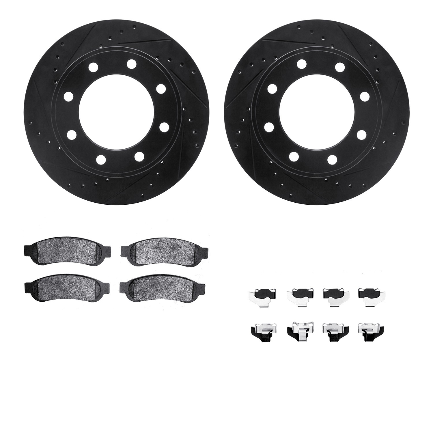 DYN 8212-99204 DFC Brake Rotor - Drilled & Slotted - Black- HD Brake Pad - Hardware