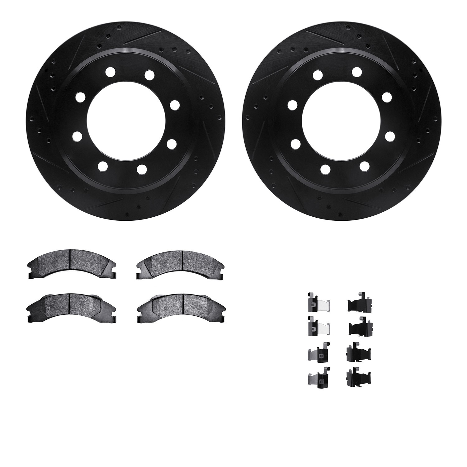DYN 8212-99219 DFC Brake Rotor - Drilled & Slotted - Black- HD Brake Pad - Hardware
