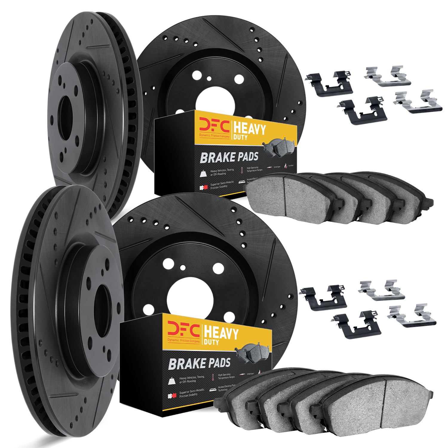 DYN 8214-39071 DFC Brake Rotor - Drilled & Slotted - Black- HD Brake Pad - Hardware