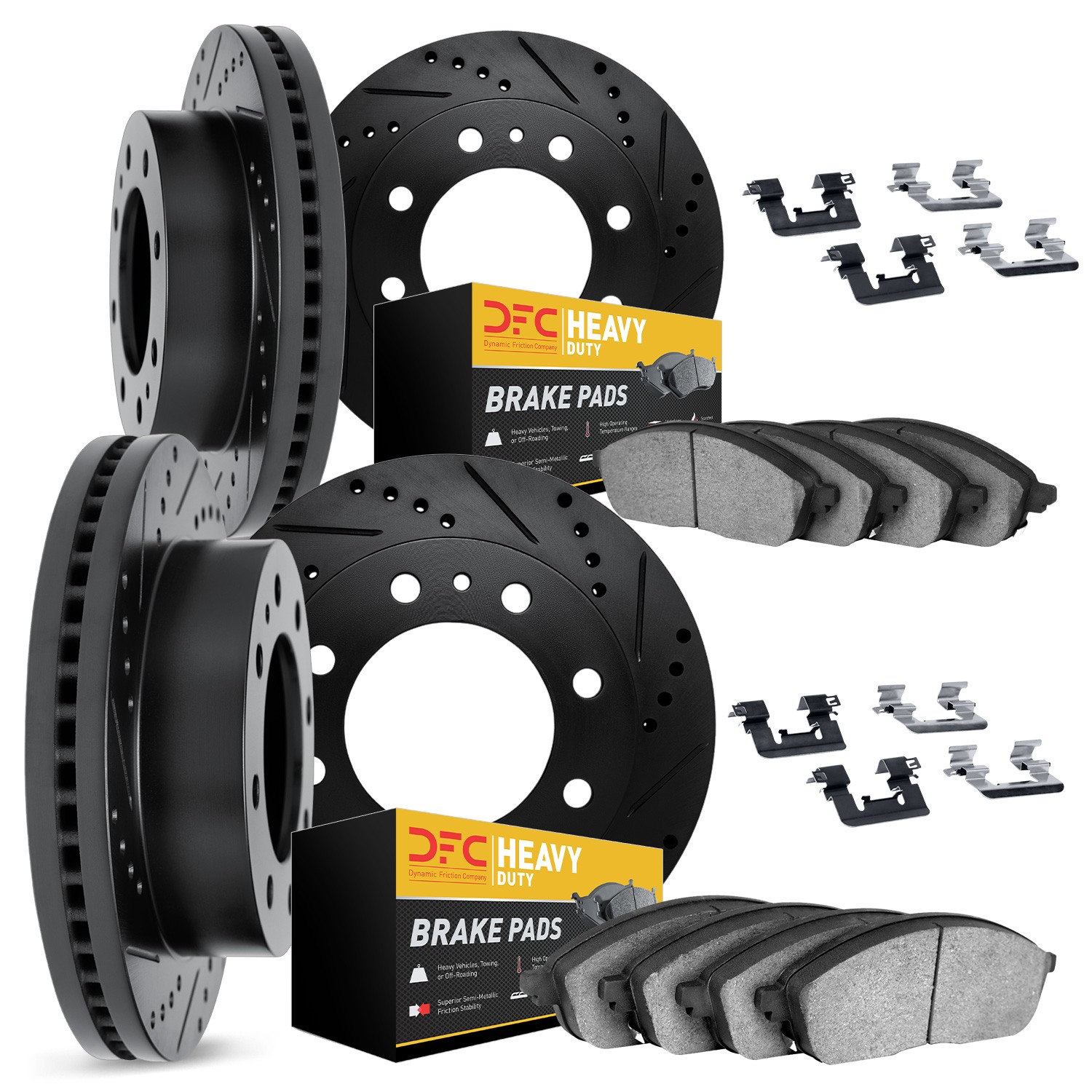 DYN 8214-40021 DFC Brake Rotor - Drilled & Slotted - Black- HD Brake Pad - Hardware