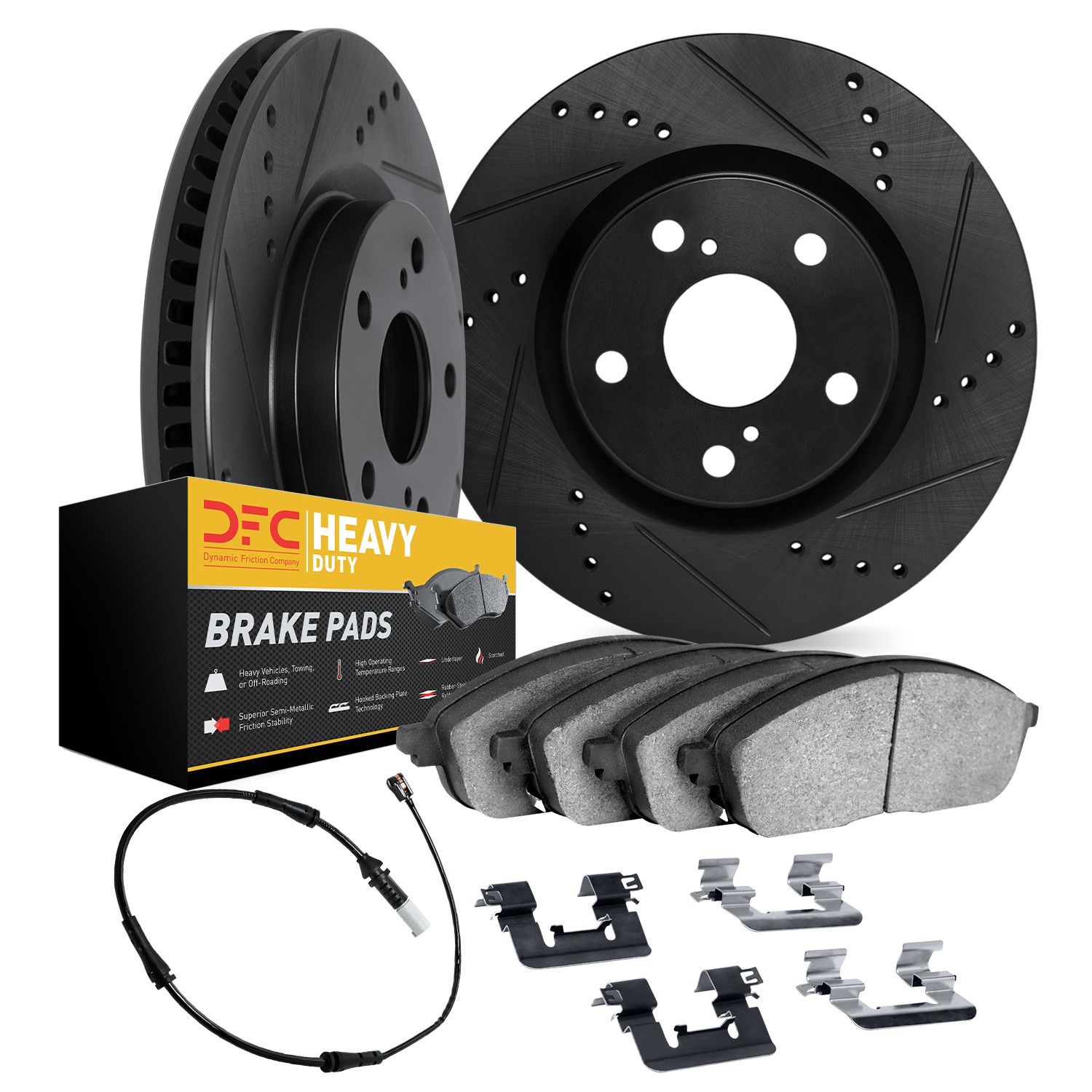 DYN 8222-63003 DFC Brake Rotor - Drilled & Slotted - Black w/HD Brake Pad w/HW Kit & Sensor - Image 2