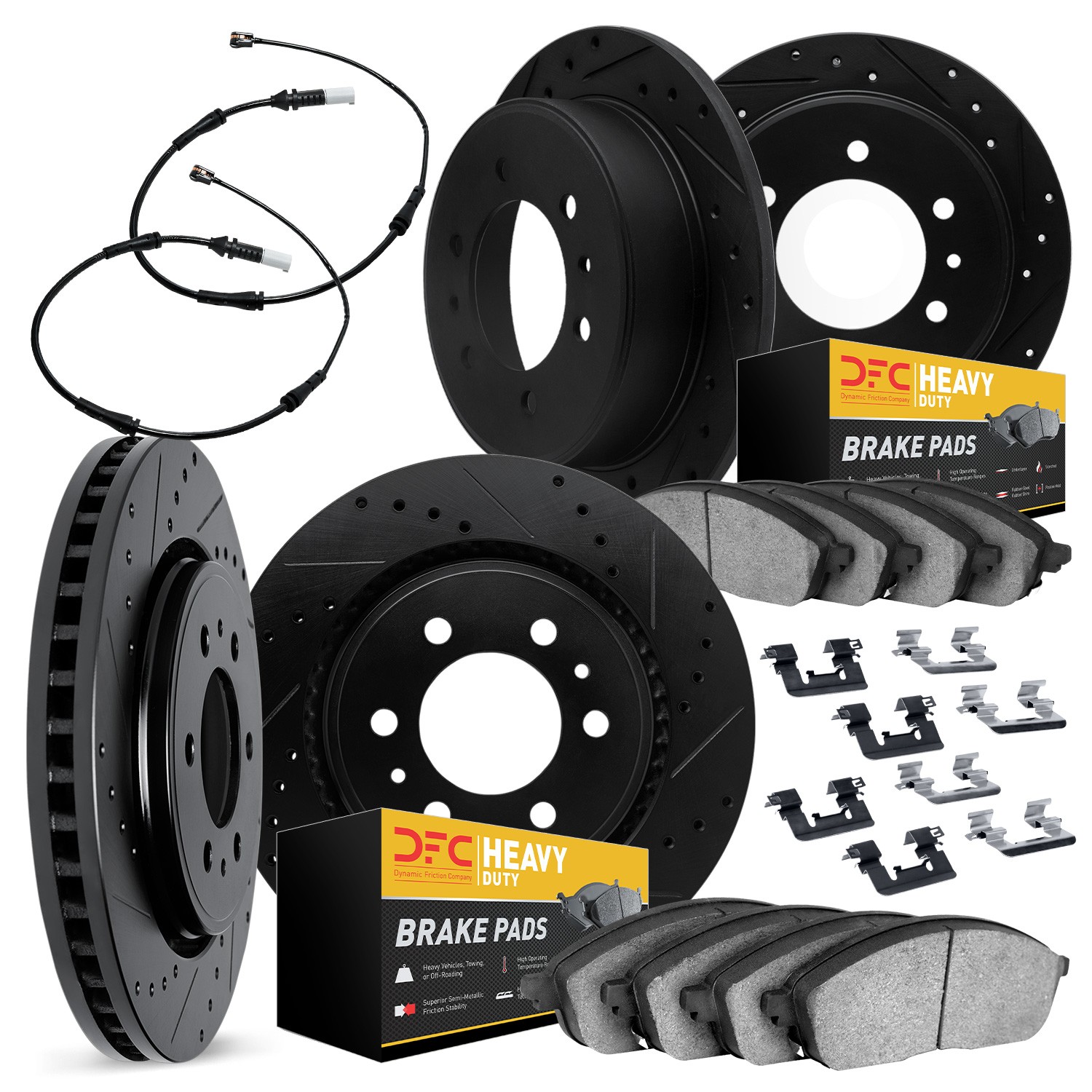 DYN 8224-40014 DFC Brake Rotor - Drilled & Slotted - Black w/HD Brake Pad w/HW Kit & Sensor