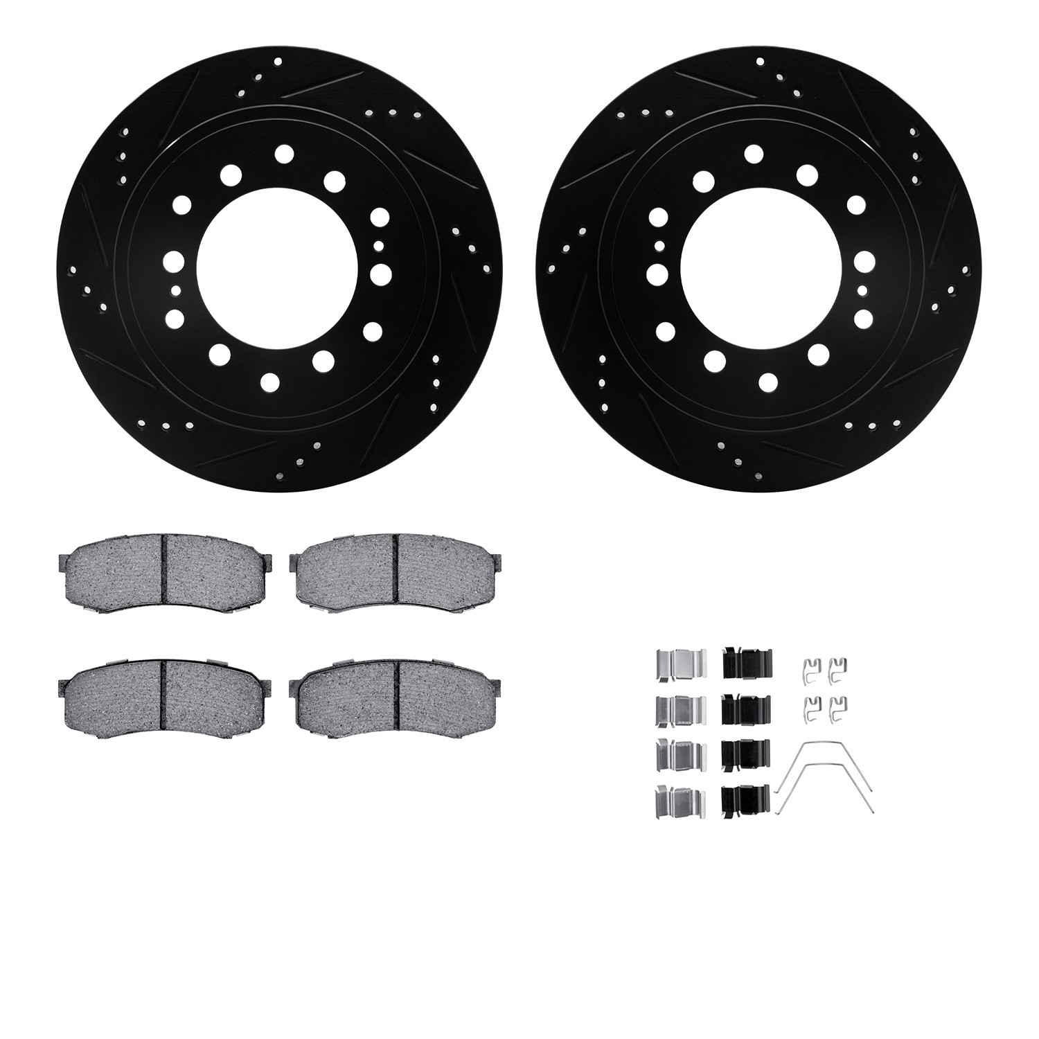 DYN 8412-76023 DFC Brake Rotor Drilled & Slotted - Black- w/Ultimate Duty Brake Pad & HW Kit