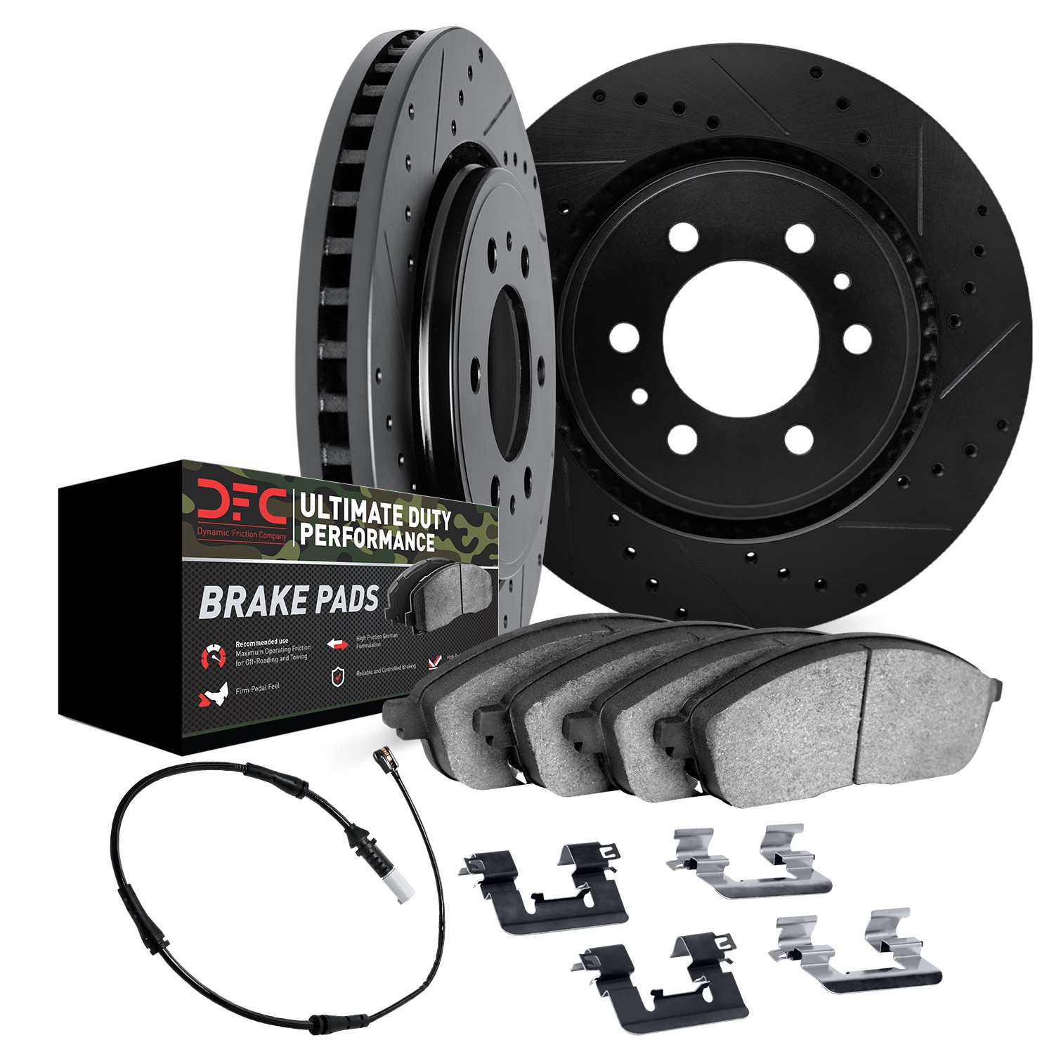 DYN 8422-47001 DFC Brake Rotor - Drilled & Slotted - Black w/HD Brake Pad w/HW Kit & Sensor