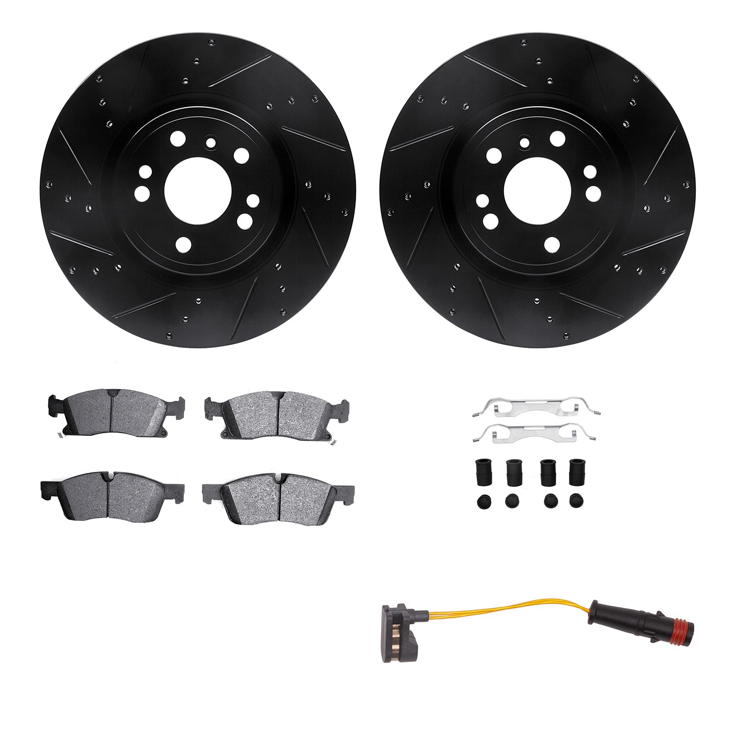 DYN 8422-63002 DFC Brake Rotor - Drilled & Slotted - Black w/HD Brake Pad w/HW Kit & Sensor