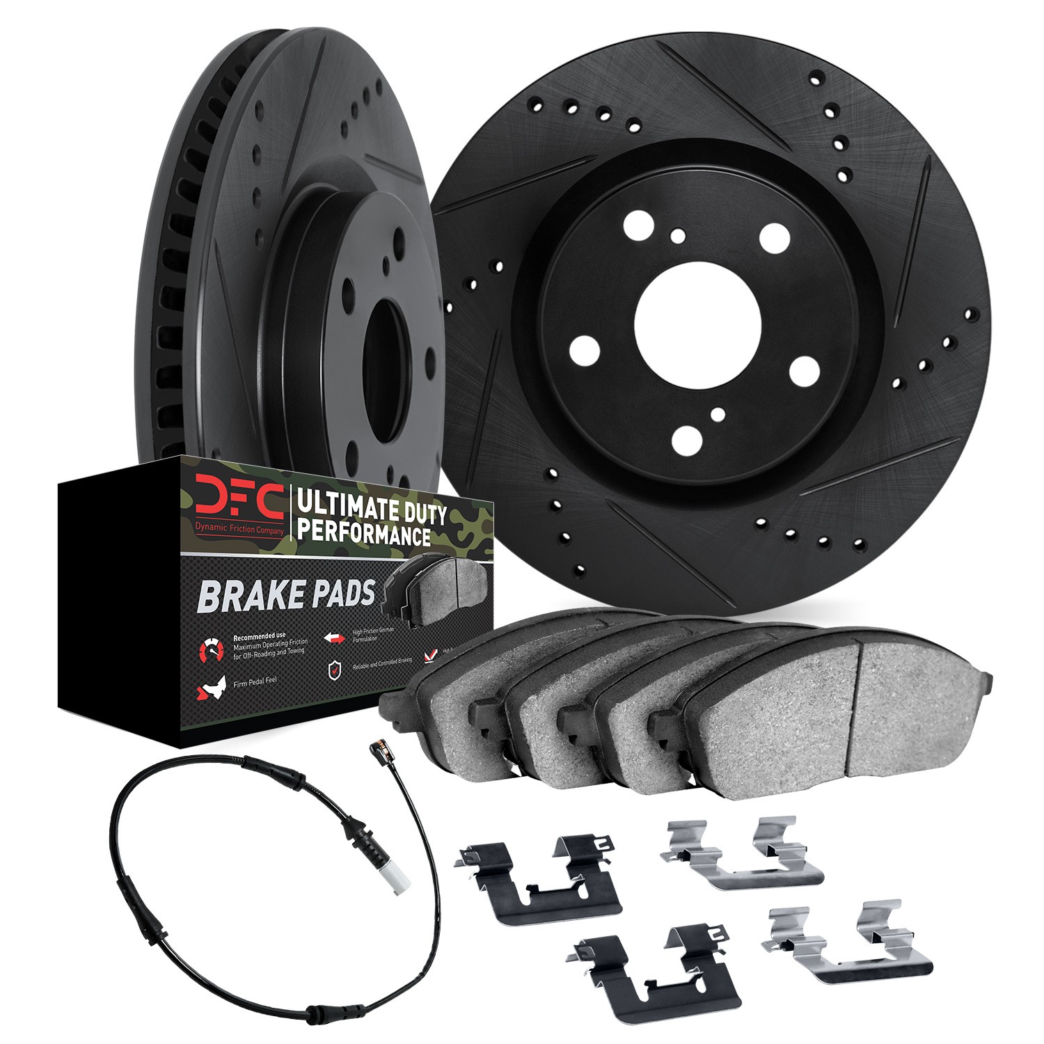 DYN 8422-63002 DFC Brake Rotor - Drilled & Slotted - Black w/HD Brake Pad w/HW Kit & Sensor - Image 2
