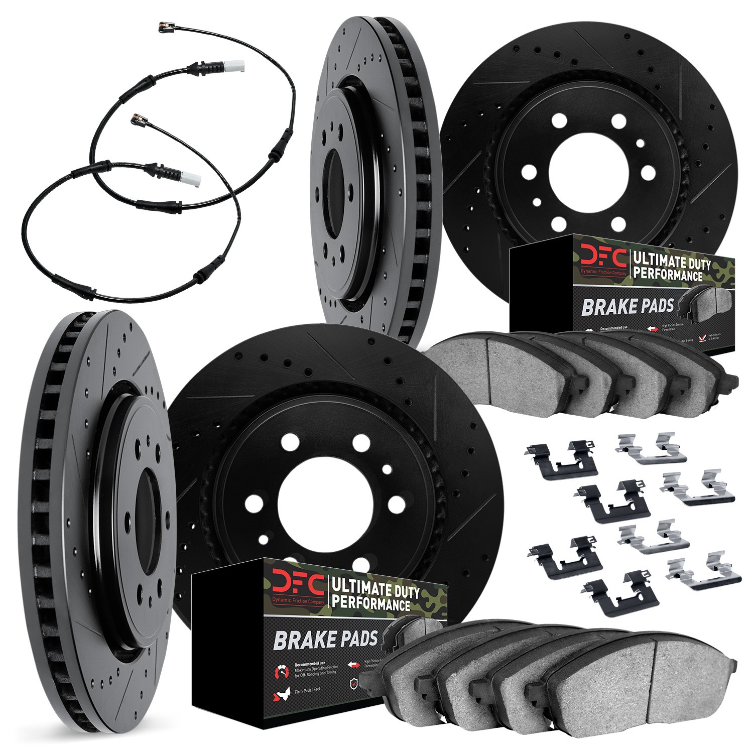 DYN 8424-47001 DFC Brake Rotor - Drilled & Slotted - Black w/HD Brake Pad w/HW Kit & Sensor