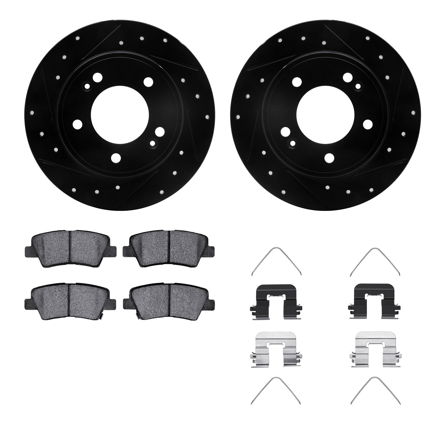DYN 8512-03072 DFC Rotors-Drilled & Slotted-Black w/ 5000 Advanced Brake Pads Incl Hdw