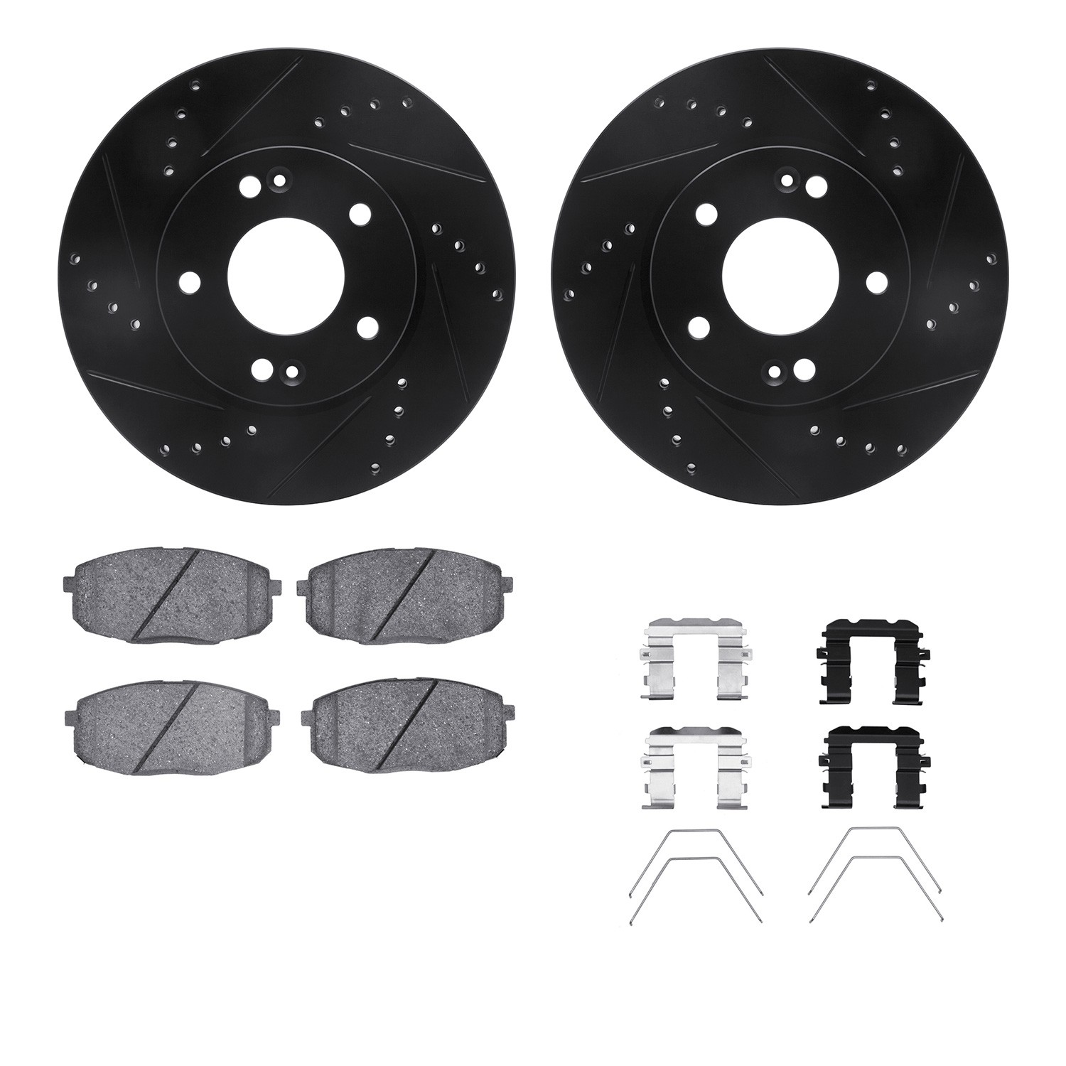 DYN 8512-03074 DFC Rotors-Drilled & Slotted-Black w/ 5000 Advanced Brake Pads Incl Hdw